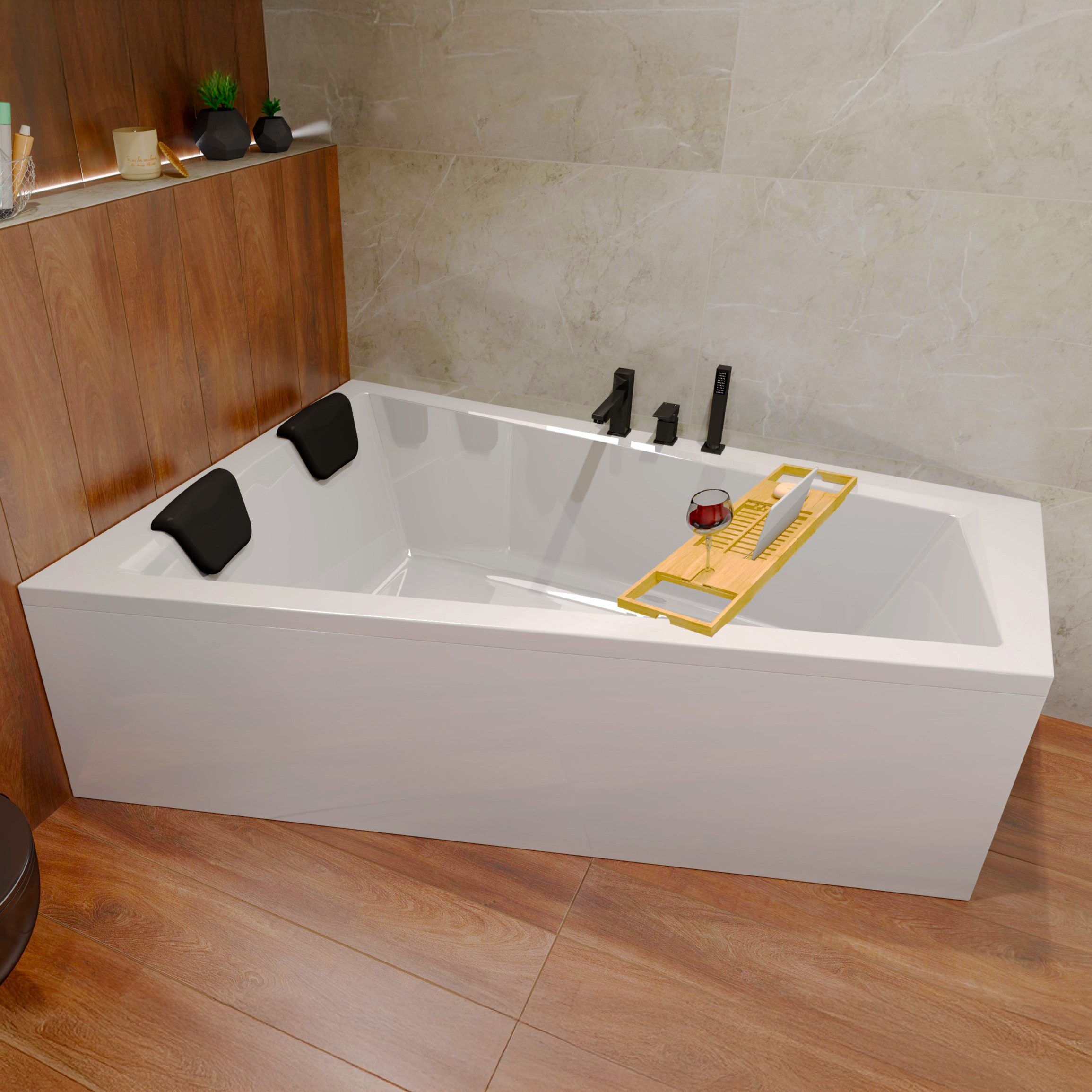 KOLMAN Badewanne Eckwanne 150x85 INTIMA Links mit Styropor + Ablage + 2 Kop günstig online kaufen