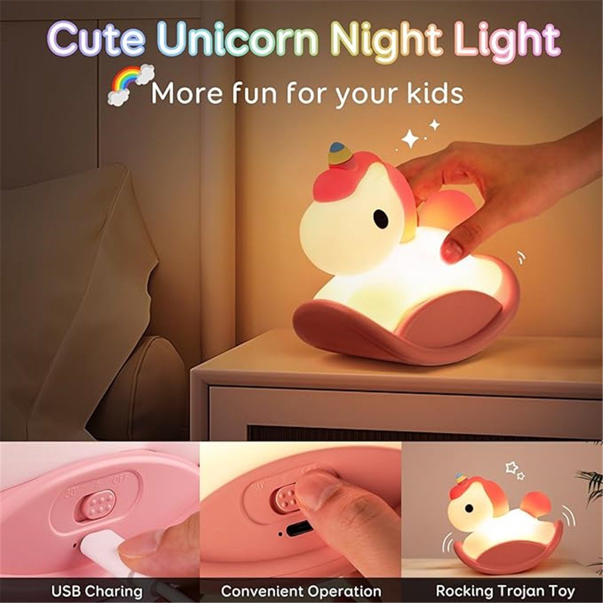 Baby-LED-Nachtlicht K&B Nachtlicht Rosa Kinder-Nachtlicht, LED Einhorn-Nachtlicht,