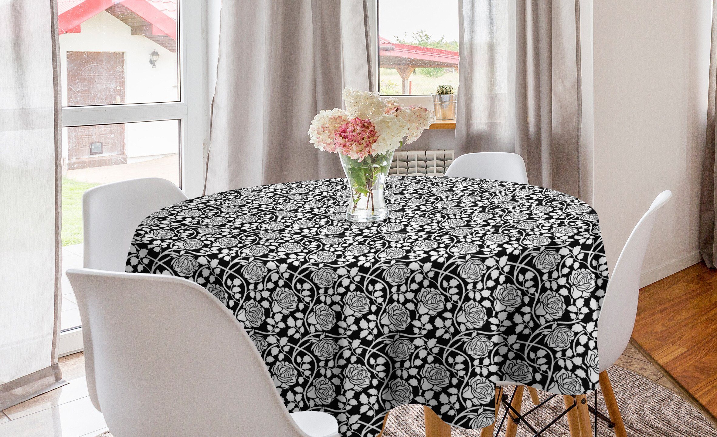 Abakuhaus Tischdecke Kreis Tischdecke Abdeckung für Esszimmer Küche Dekoration, Rosen Verweben Rose Blumen Ivy | Tischdecken