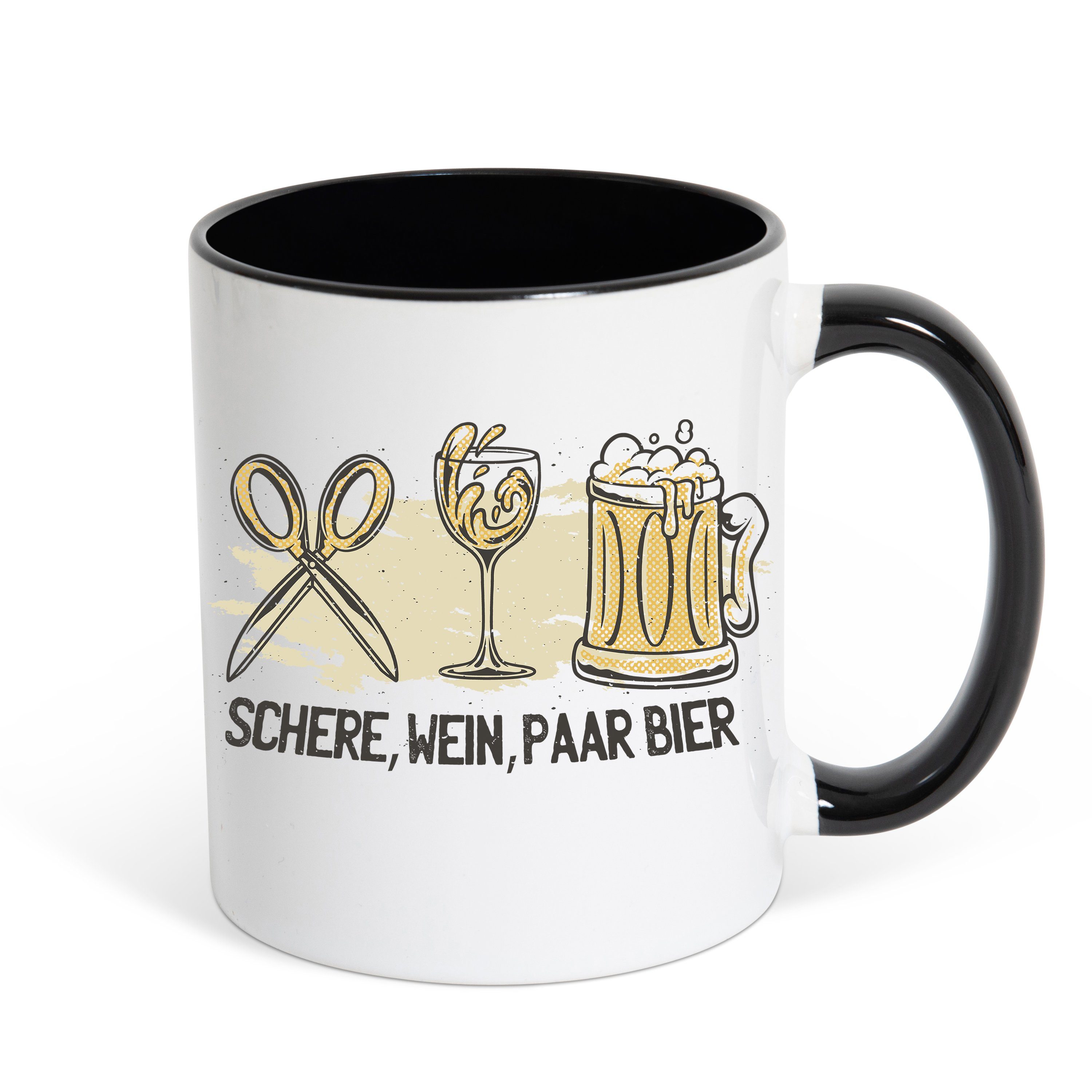 Youth Designz Weiß/Schwarz Tasse Paar Kaffeetasse Wein mit Print Bier Geschemk, lustigem Schere Keramik