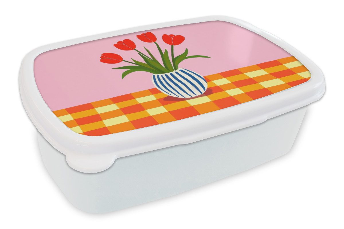 MuchoWow Lunchbox Tulpen - Rosa - Vase, Kunststoff, (2-tlg), Brotdose Schule oder Arbeit, Brotbox für Kinder und Erwachsene