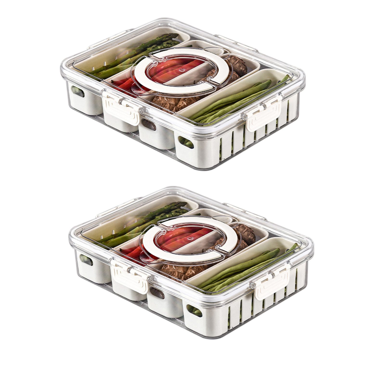 GarveeMore Frischhaltedose Kühlschrank für Frische,2-teiliges Set Tragbarer Lebensmittelkoffer, mit Griffen und 4 Herausnehmbaren PET-Behälterfächern