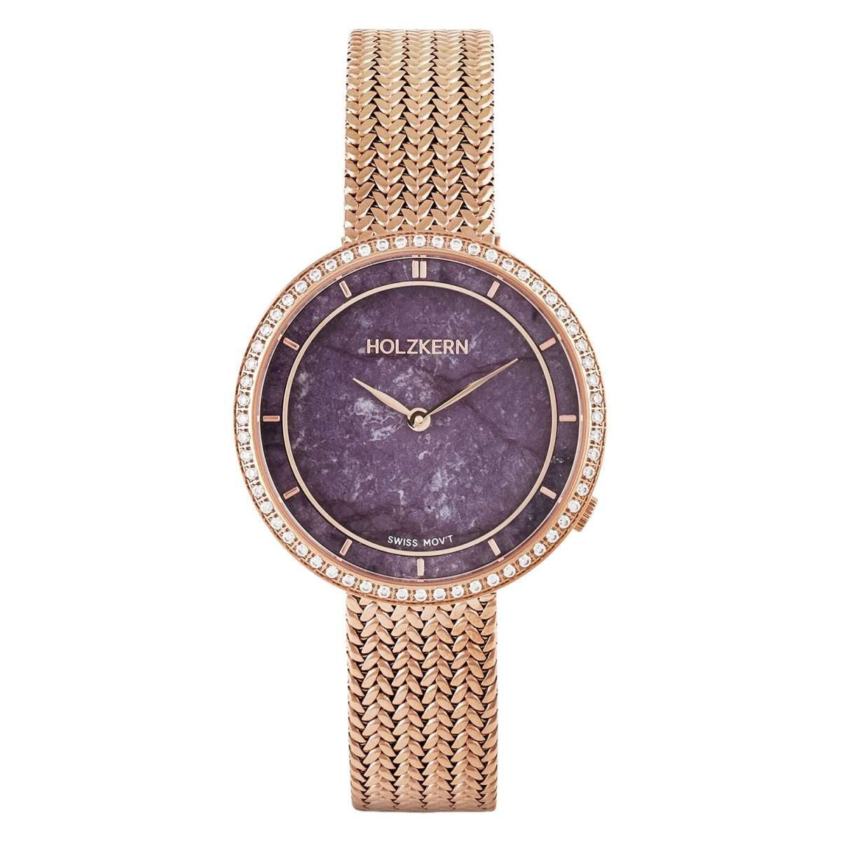 Holzkern Quarzuhr 9010631022310, Damenuhr Coralline Amethyst/Roségoldfarben mit 2 Bändern