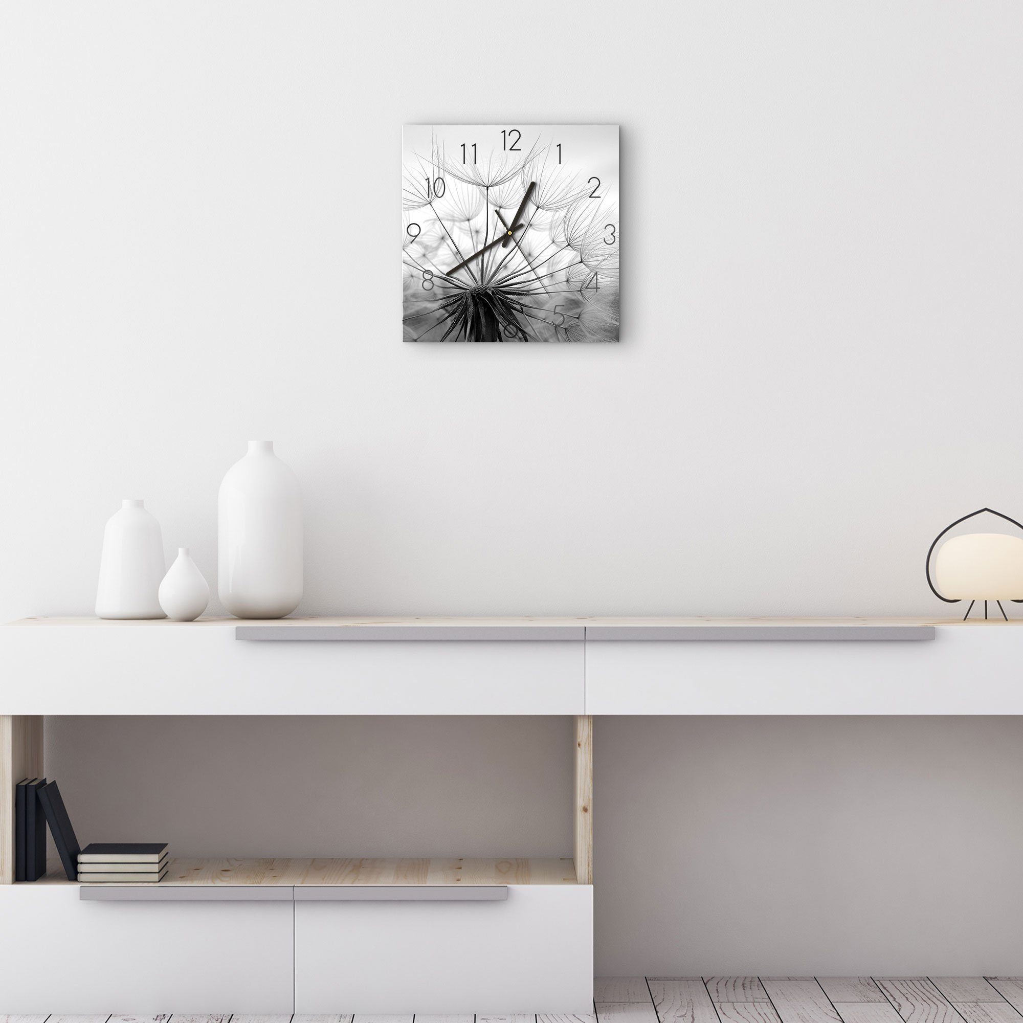 DEQORI Wanduhr 'Pusteblume Nahaufnahme' (Glas Glasuhr modern Wand Uhr Design Küchenuhr)