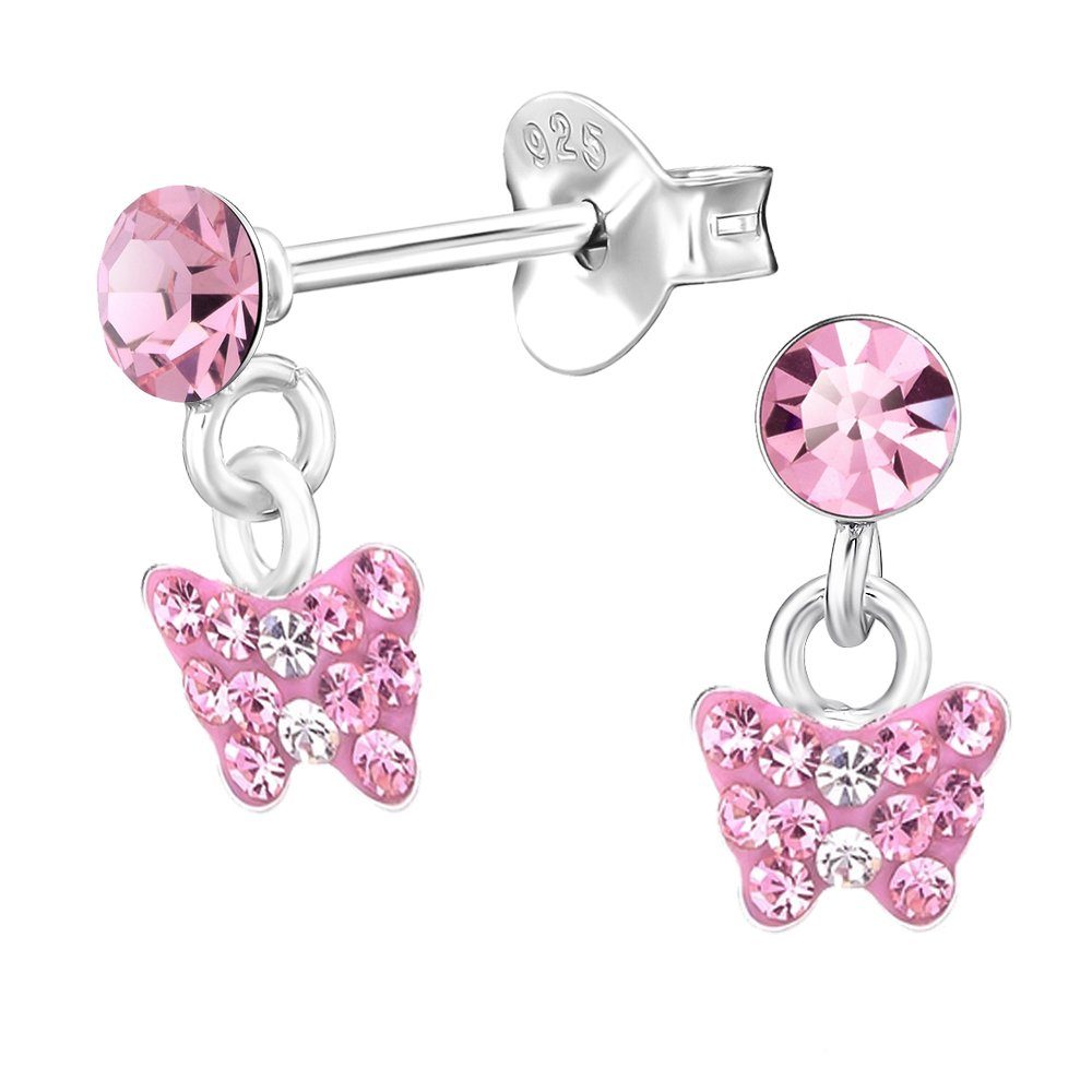 Limana Paar Ohrhänger kleine rosa hängende Ohrstecker 925 Sterling Silber  Schmetterling, baumelnde Kinderohrringe für jeden Tag Geschenkidee