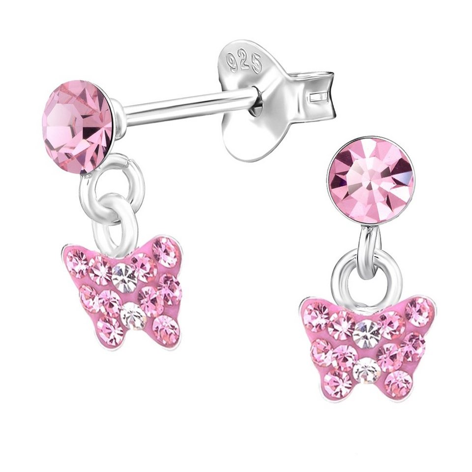 Limana Paar Ohrhänger kleine rosa hängende Ohrstecker 925 Sterling Silber  Schmetterling, baumelnde Kinderohrringe für jeden Tag Geschenkidee