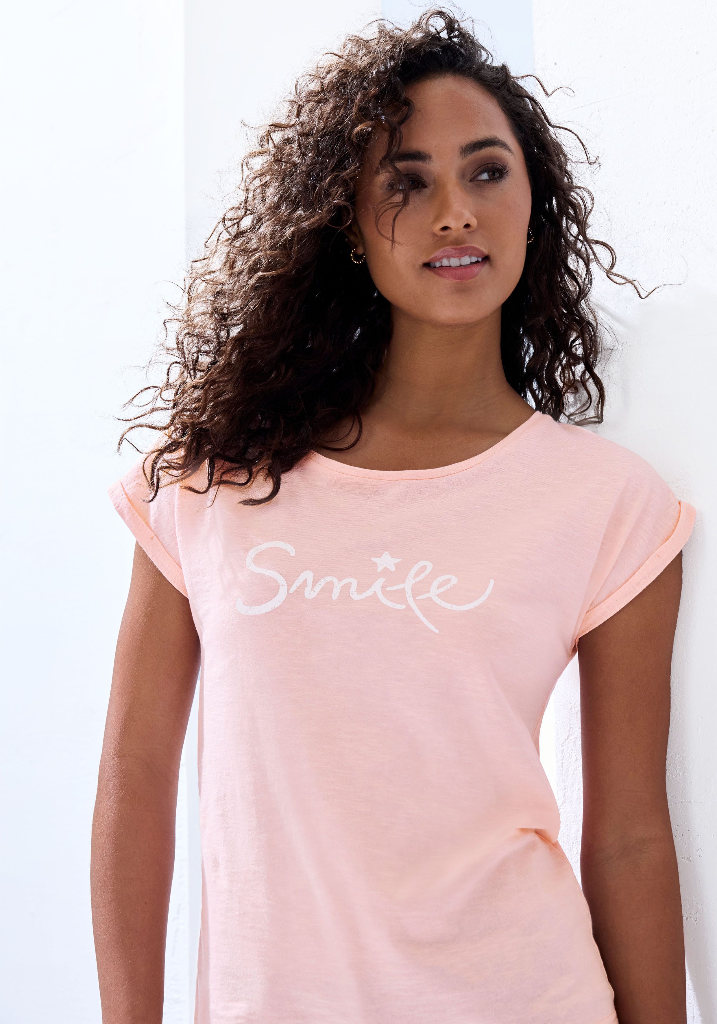 Beachtime T-Shirt mit Frontdruck "Smile" aus weicher Baumwoll-Qualität