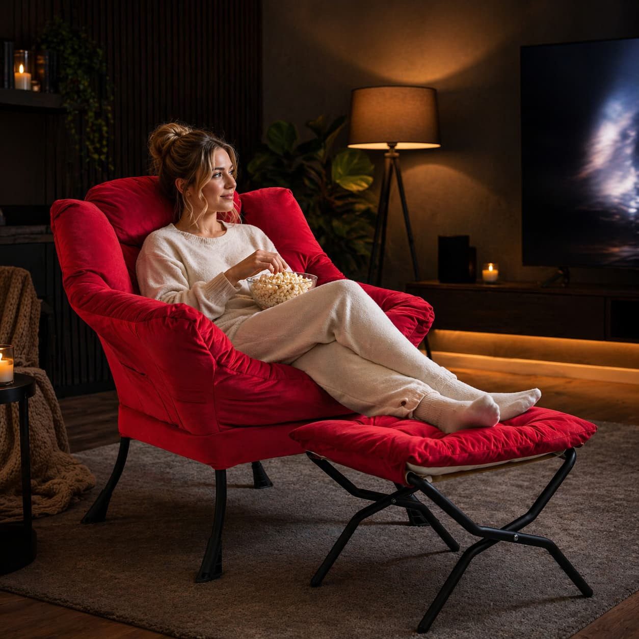 ANYSUN Loungesessel Relaxsessel aus Samt mit Nackenstütze, ergonomisch weich gepolstert (Sessel mit optionalem Fußhocker, Relaxsessel), Kompakter Relaxsessel 75 x 80 x 85 cm, wahlweise mit Fußhocker