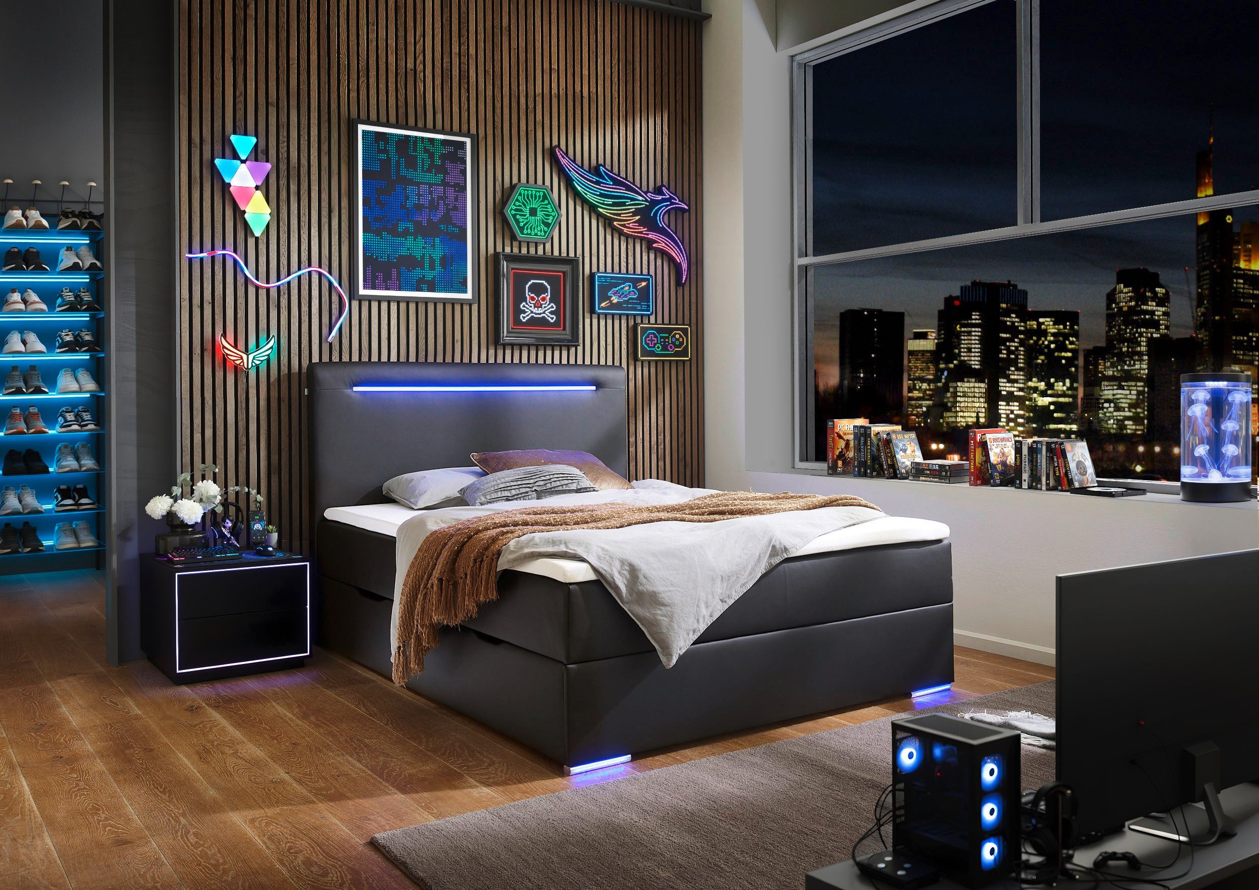 meise.möbel Boxbett Candela inkl. Bettkasten, Topper & LED-Beleuchtung an Kopfteil & Füßen