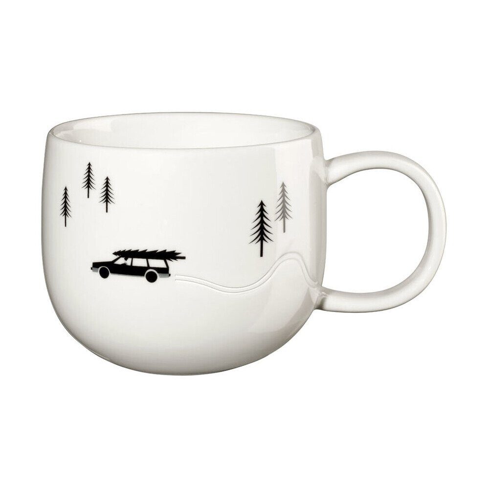ASA SELECTION Becher Henkelbecher 0,4 l Joy Snow Tracks Skidding Xmas, 1-tlg., New Bone China, Henkelbecher, Ø10cm, New Bone China, Weiß