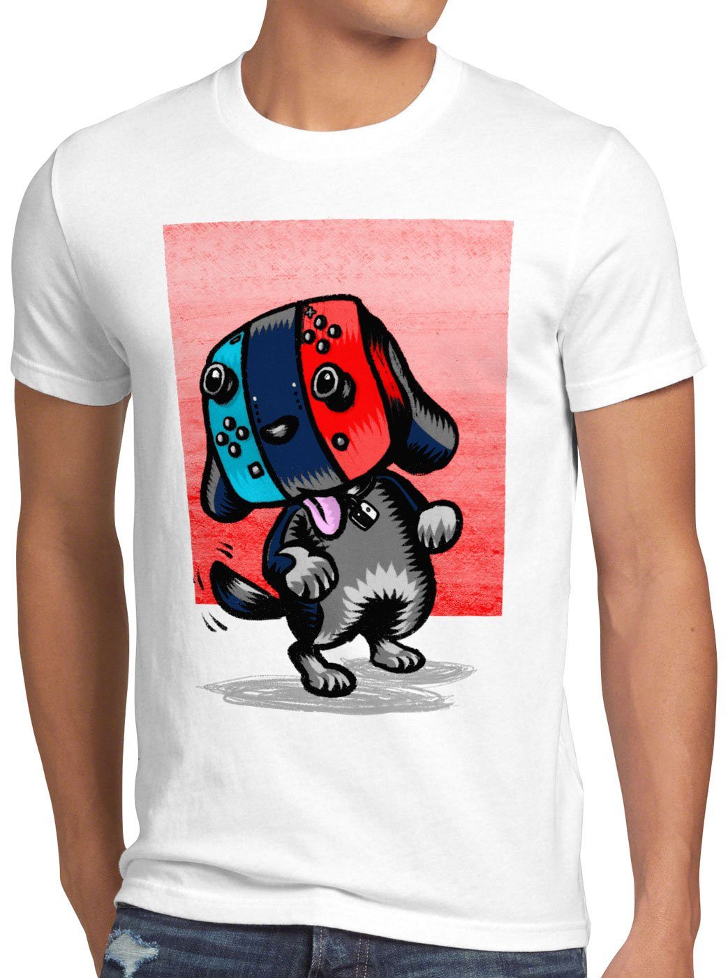 style3 Print-Shirt Herren T-Shirt Switch Hund pro gamer konsole joy-con weiß