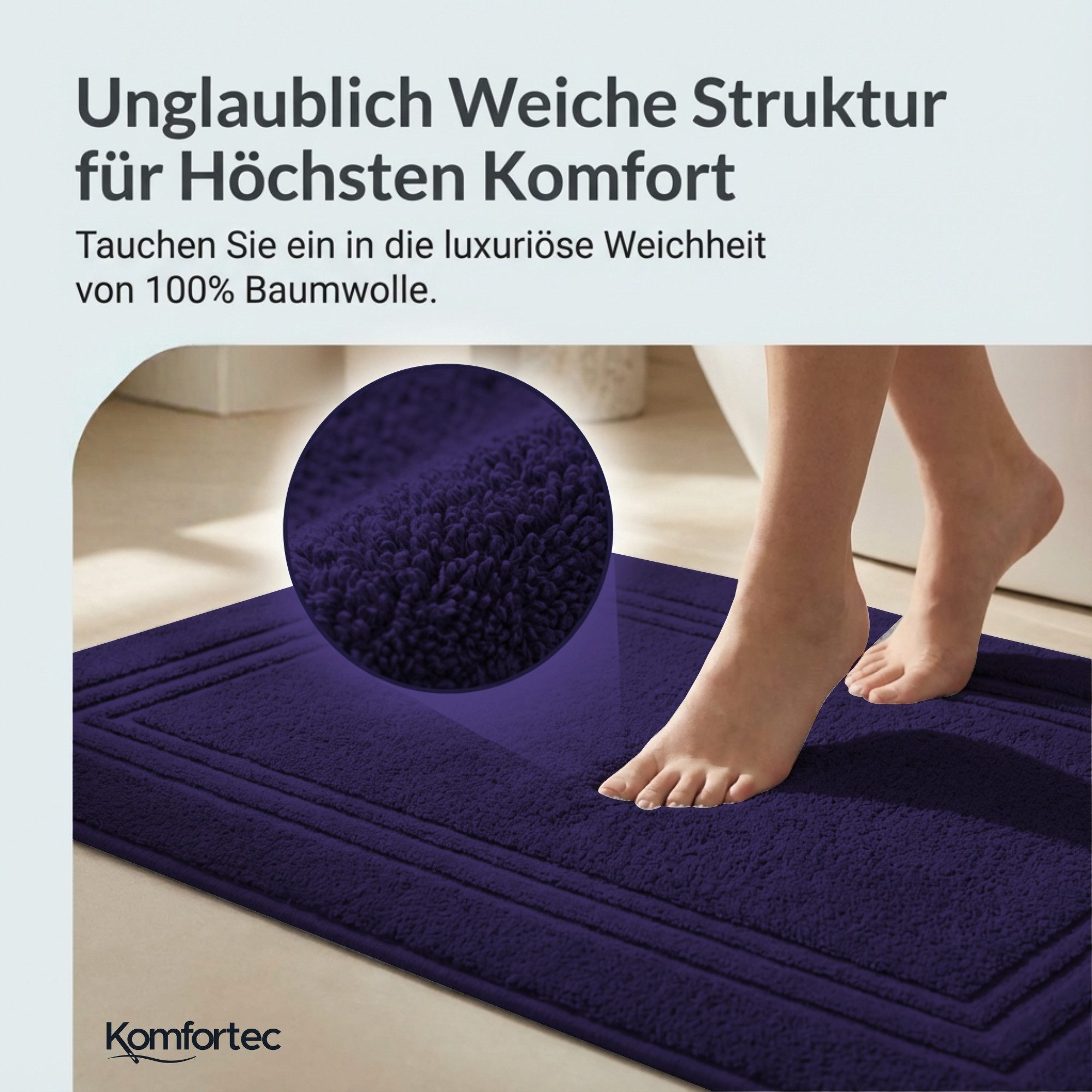 Komfortec Badematte Badvorleger aus 100% Baumwolle, 50x70 cm Duschvorleger, Waschbar Duschmatte, Frottee, Rechteckig, 600 g/m², 2er Set, Saugfähig & Schnelltroc – Bild 2 von 5