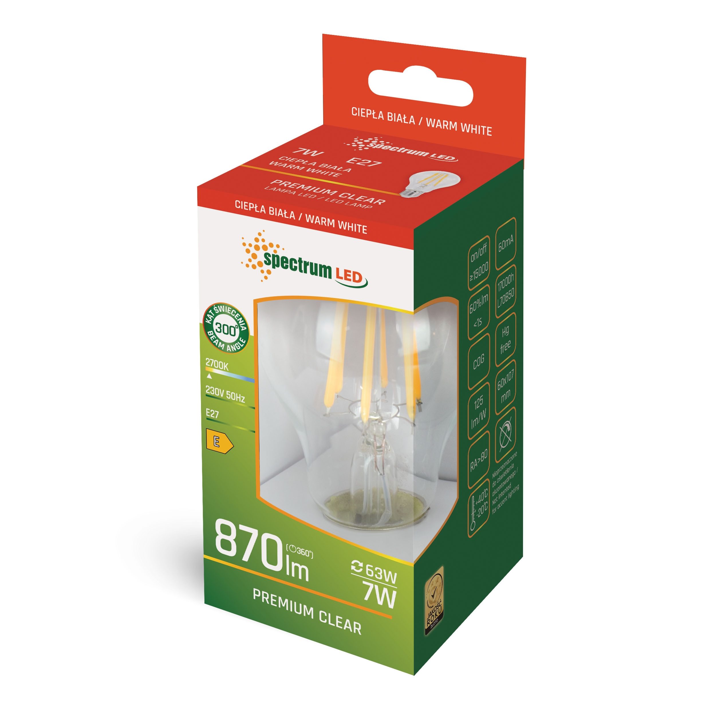 Spectrum LED-Leuchtmittel LED E27 A60 Birnenform Filament klar 7W=63W 230V günstig online kaufen