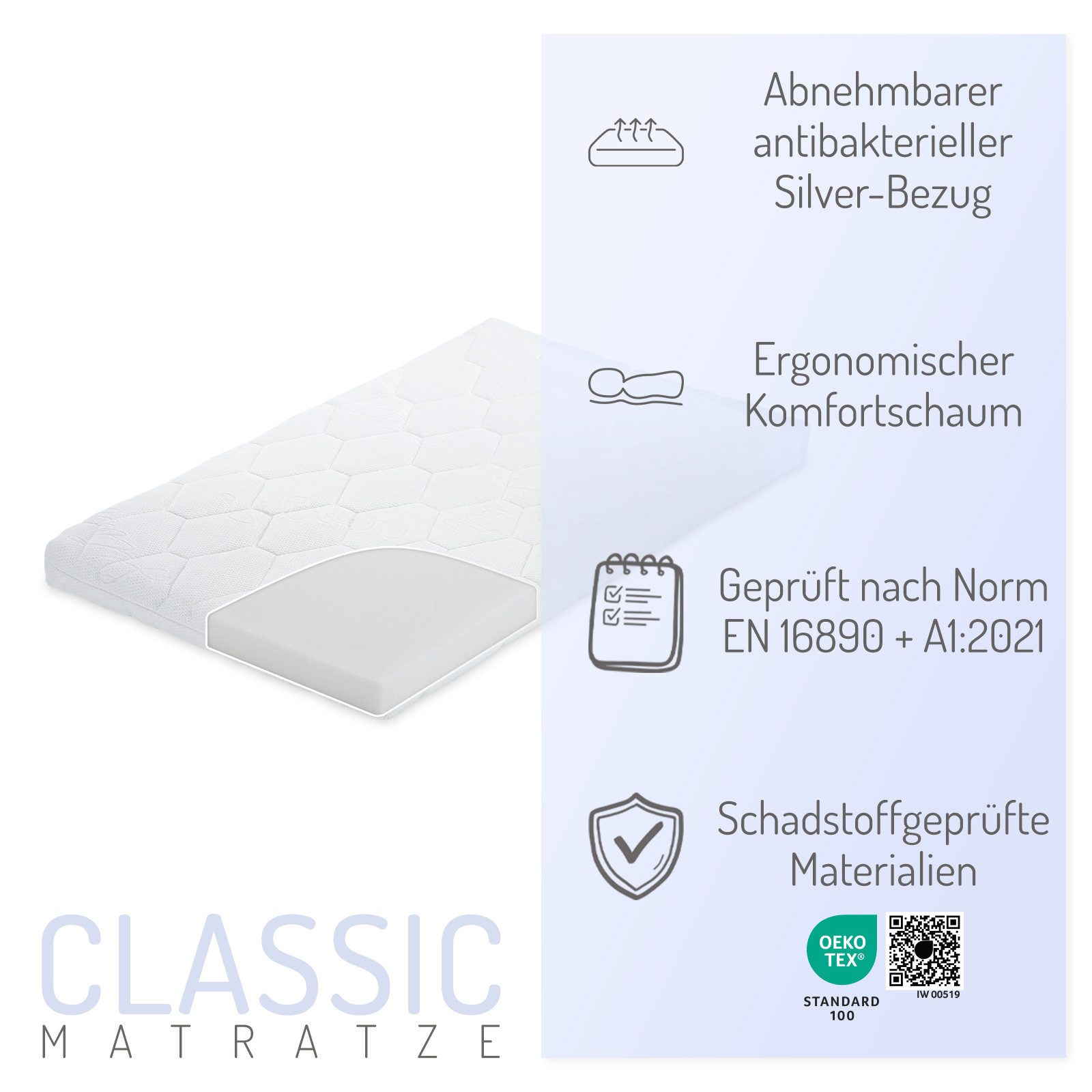 Babymatratze für Beistellbett und Wiege 90x55 cm, FabiMax, 5 cm hoch