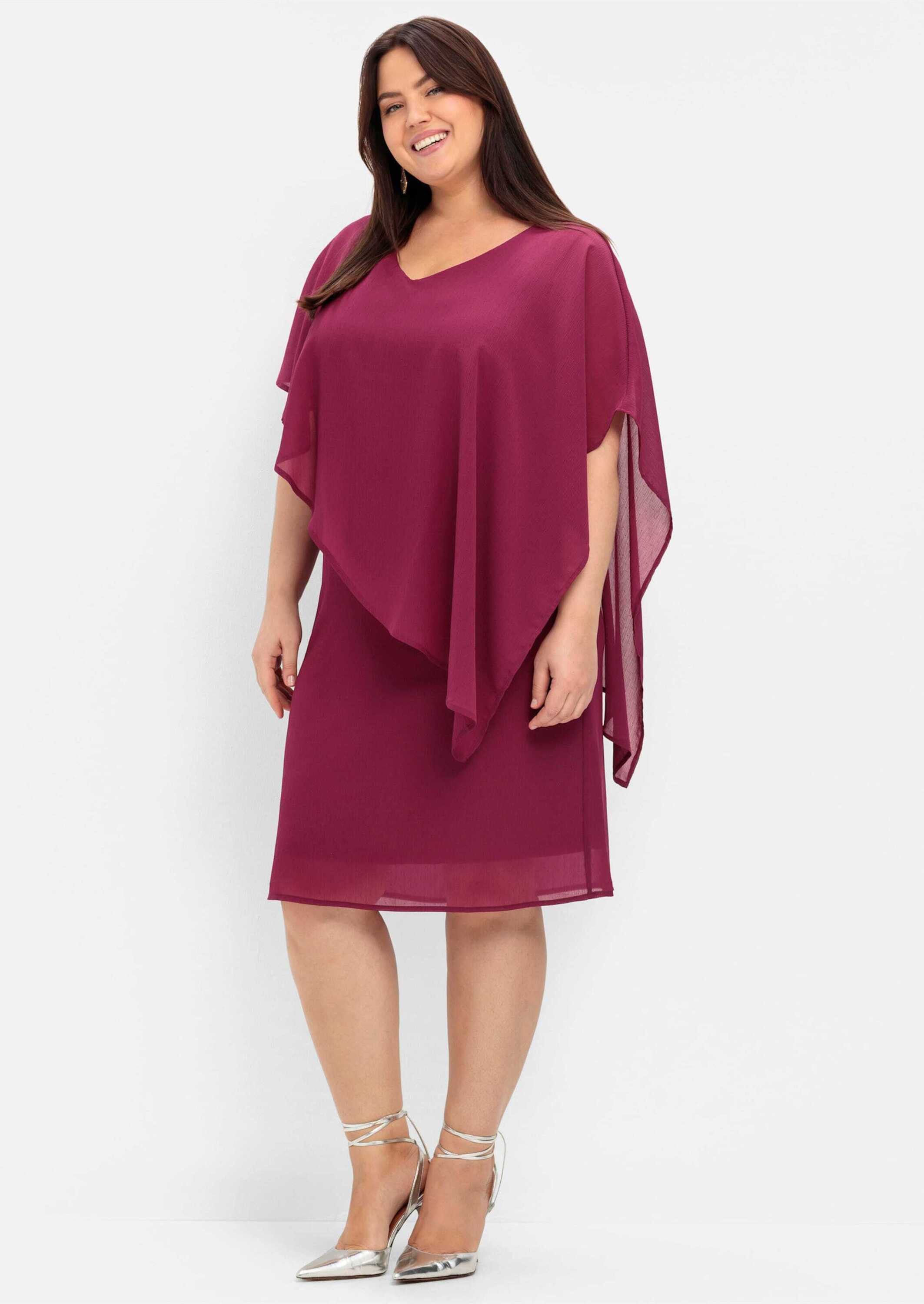 Sheego Etuikleid Cocktailkleid Ärmellos mit asymetrischem Cape