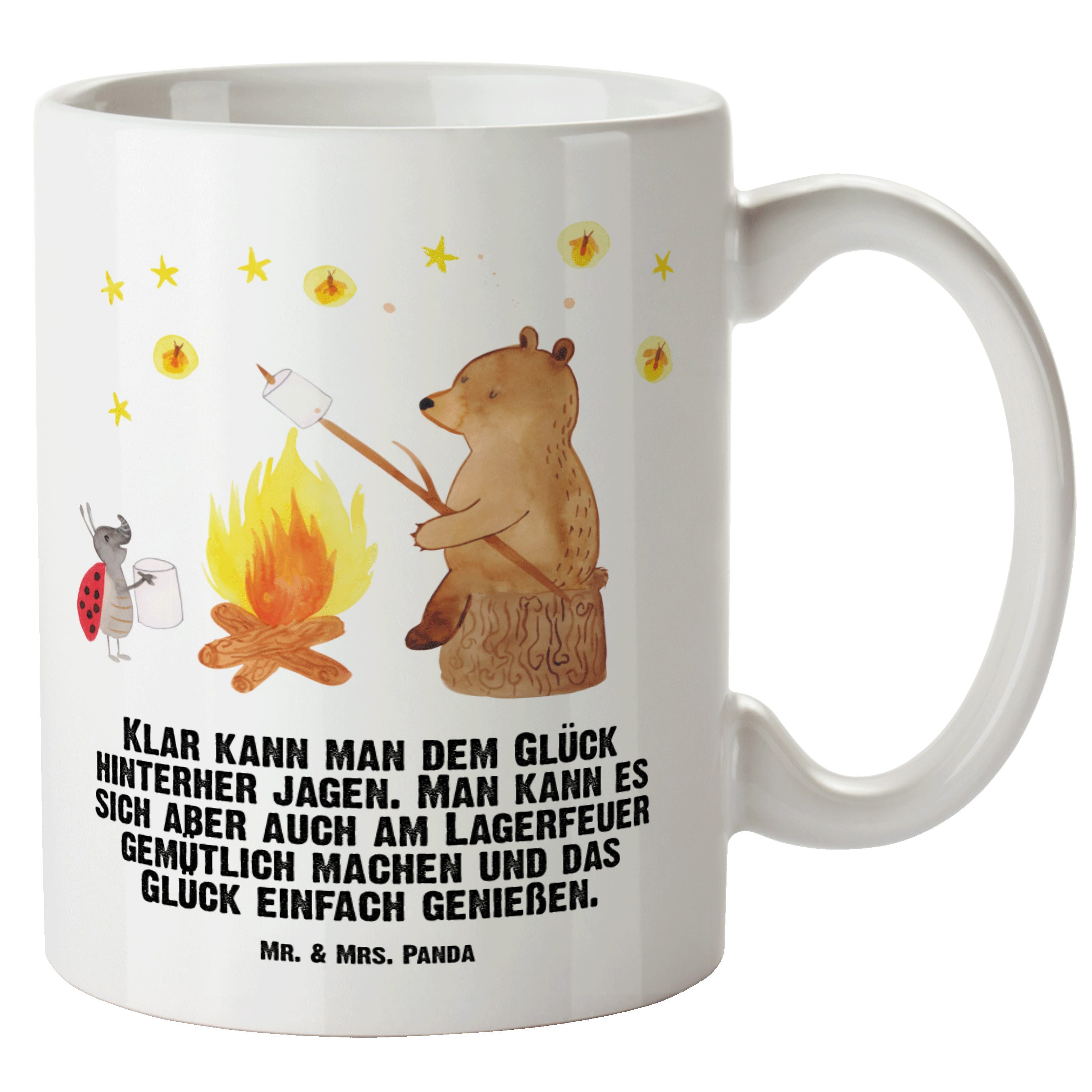 Mr. & Mrs. Panda Tasse Bär & Marienkäfer Lagerfeuer - Weiß - Geschenk, XL Becher, XL Tasse, XL Tasse Keramik