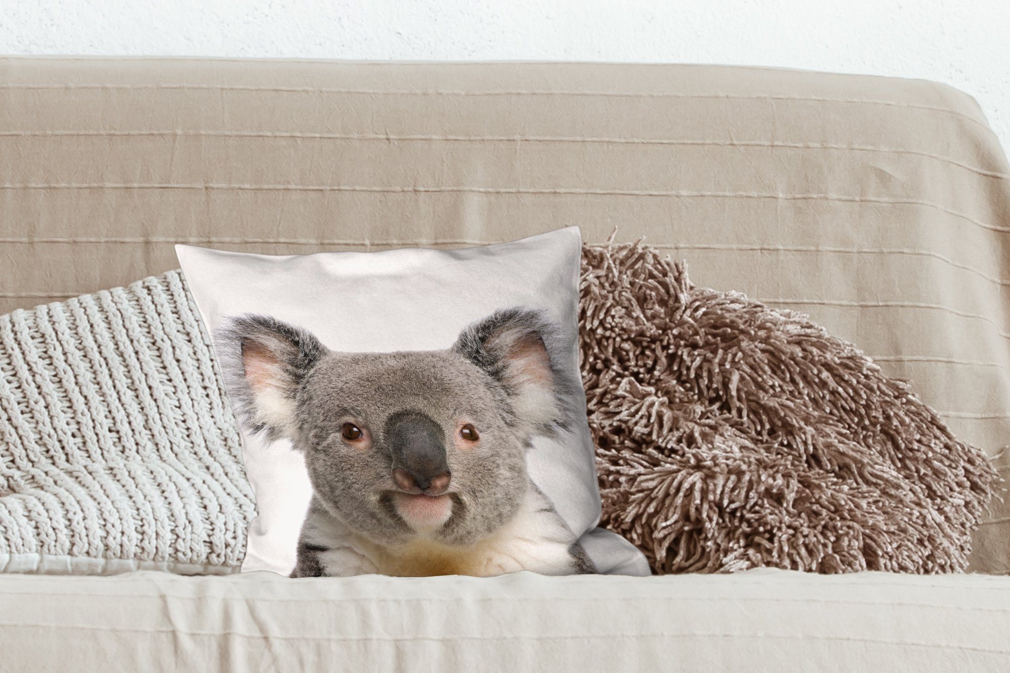 Zierkissen Deko, - Koala - Tiere Füllung MuchoWow mit Wohzimmer, Sofakissen Weiß, Schlafzimmer, für Dekokissen