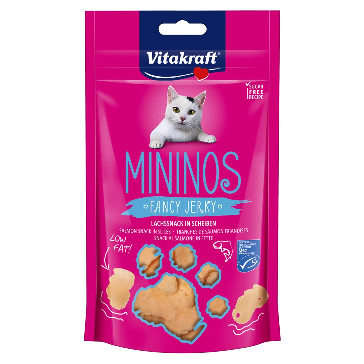 Vitakraft MININOS Fancy Jerky Lachssnack in Scheiben 40 g, Snack für: Katze