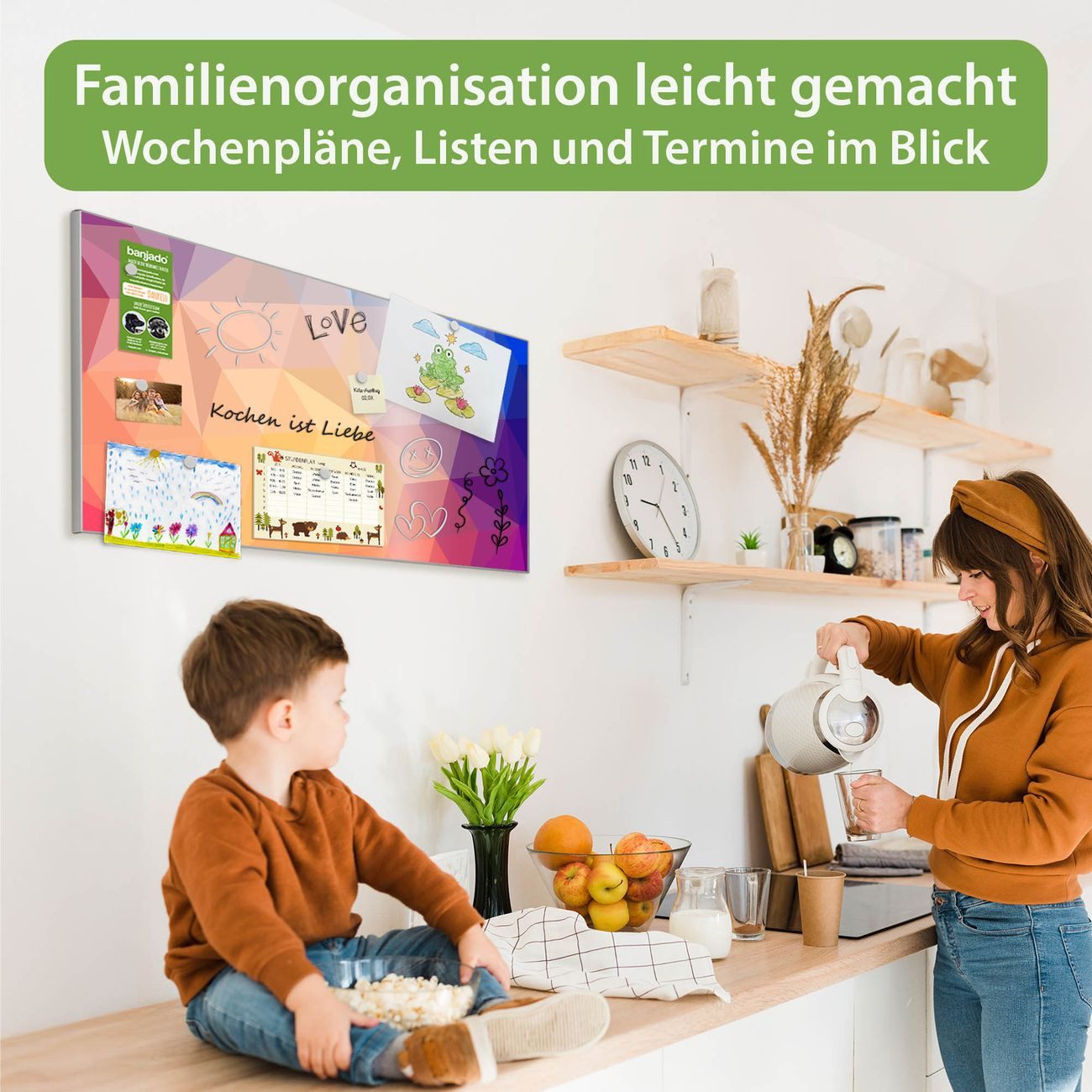 banjado Magnettafel Grau aus Stahl Querformat mit Motiv Bunte Kristalle, (inkl. 4 Magnete, Stahlmagnettafel)