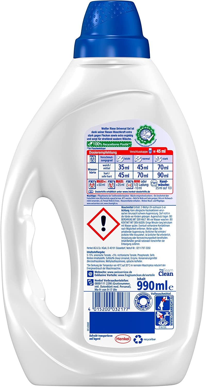 Thumbnail - Weißer Riese Universal Gel 22 WL Vollwaschmittel (1-St. wirksam ab 20°C - 100 % recycelbar)