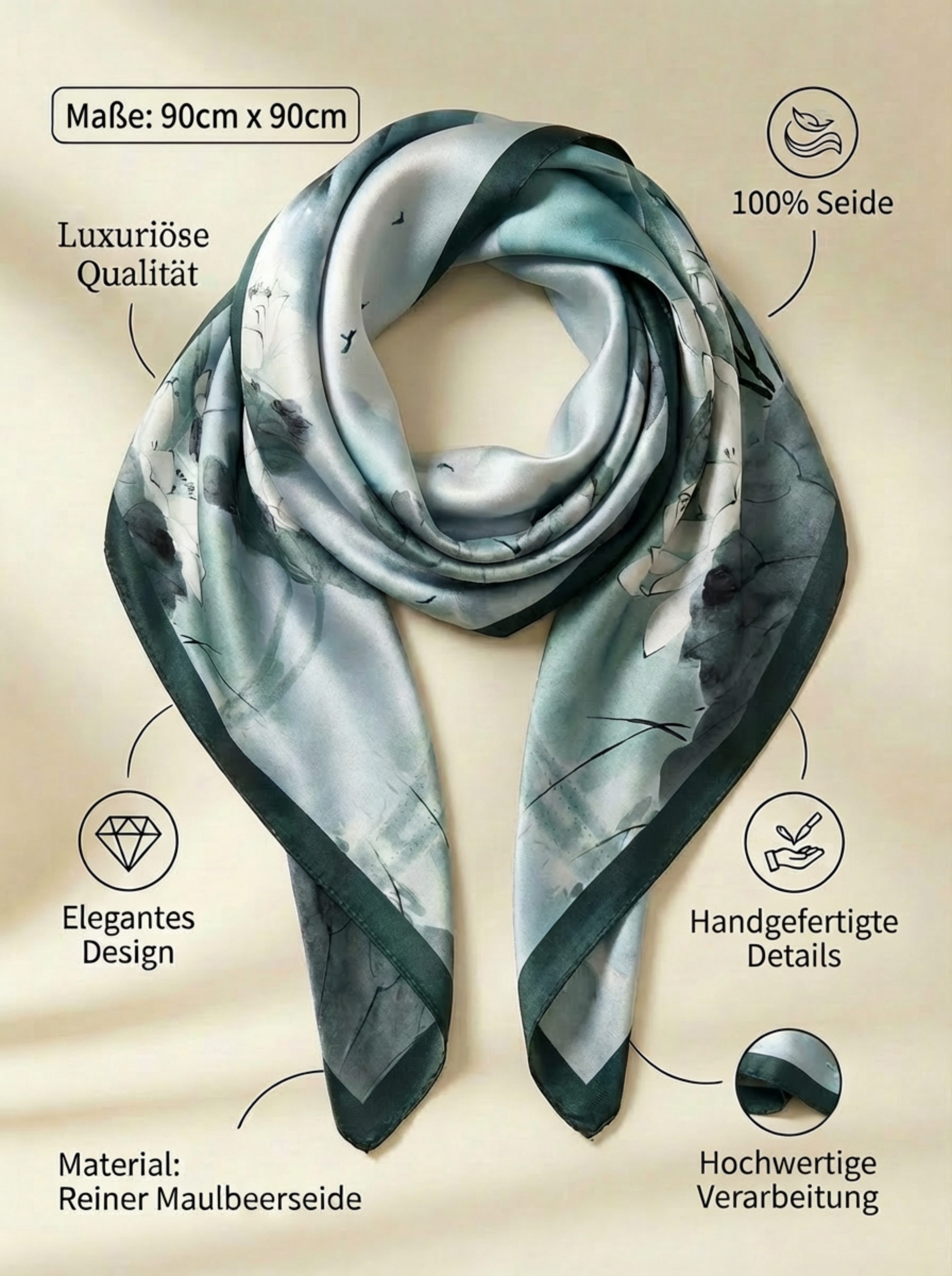 Kleelein Seidentuch Seidentuch 90x90 cm Maulbeerseide, chinesisches Lotus-M günstig online kaufen