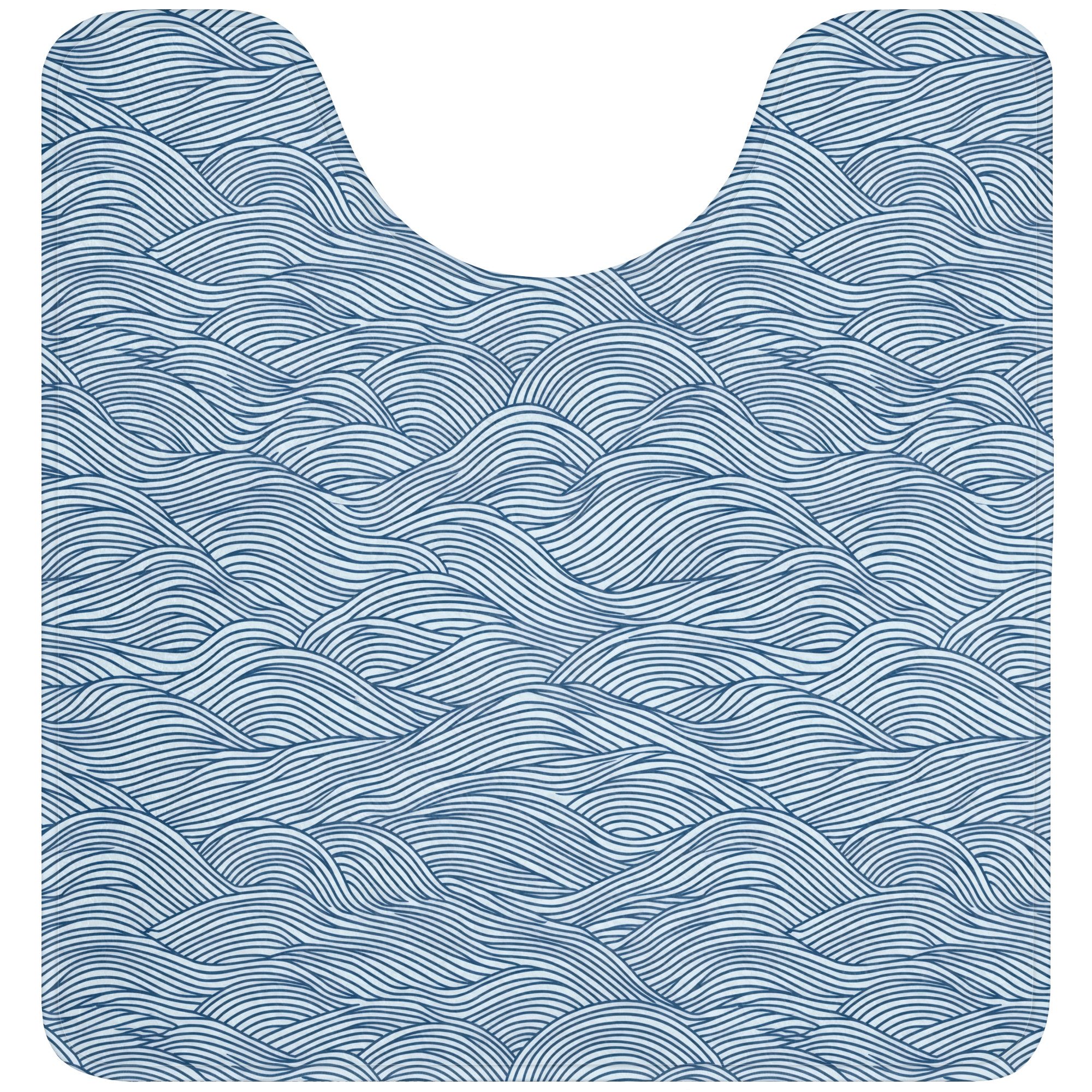 OnlyWow WC-Vorleger Wellen - Rhythmisch - Blau, Höhe 10 mm, Polyester, U-Form, Vorleger mit Ausschnitt, Toilettenvorleger, Toilettenteppich