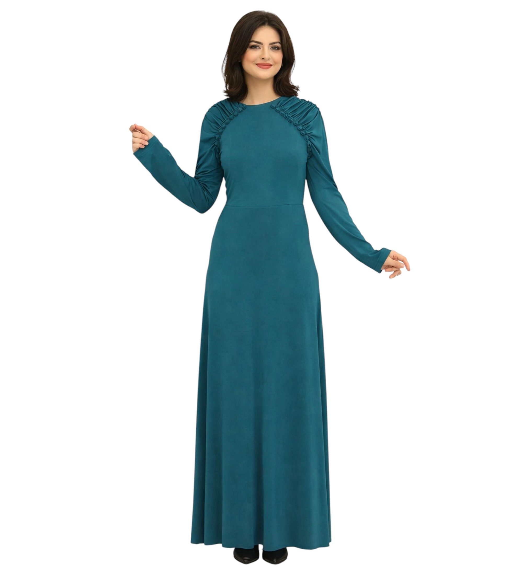 fashionshowcase Abendkleid Damen Maxikleid Hijab Kleid mit Raglanärmeln - Modest Fashion elastisch