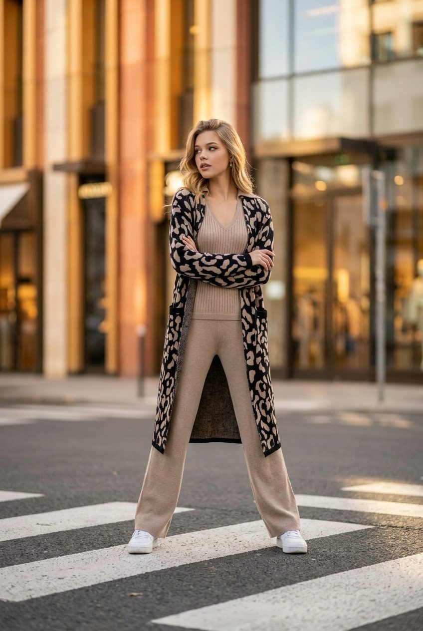 Zuckerwatte Strickmantel modischer Jacquardstrick, aus wertiger Viskose Stretch Mischung