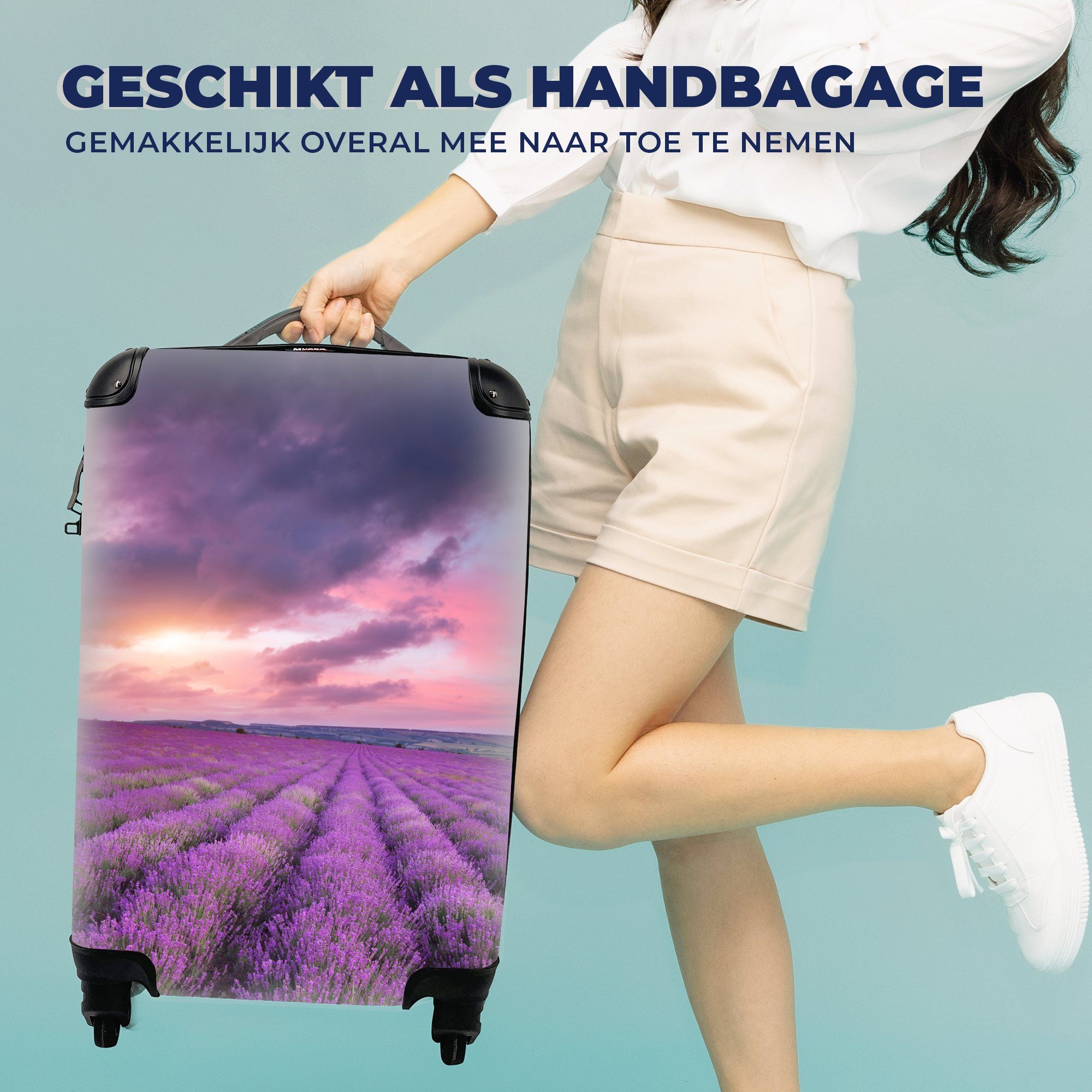 MuchoWow Handgepäckkoffer Lavendel - Lila Wolken für Blumen, 4 - - mit Trolley, Reisetasche Rollen, rollen, Ferien, Reisekoffer Handgepäck