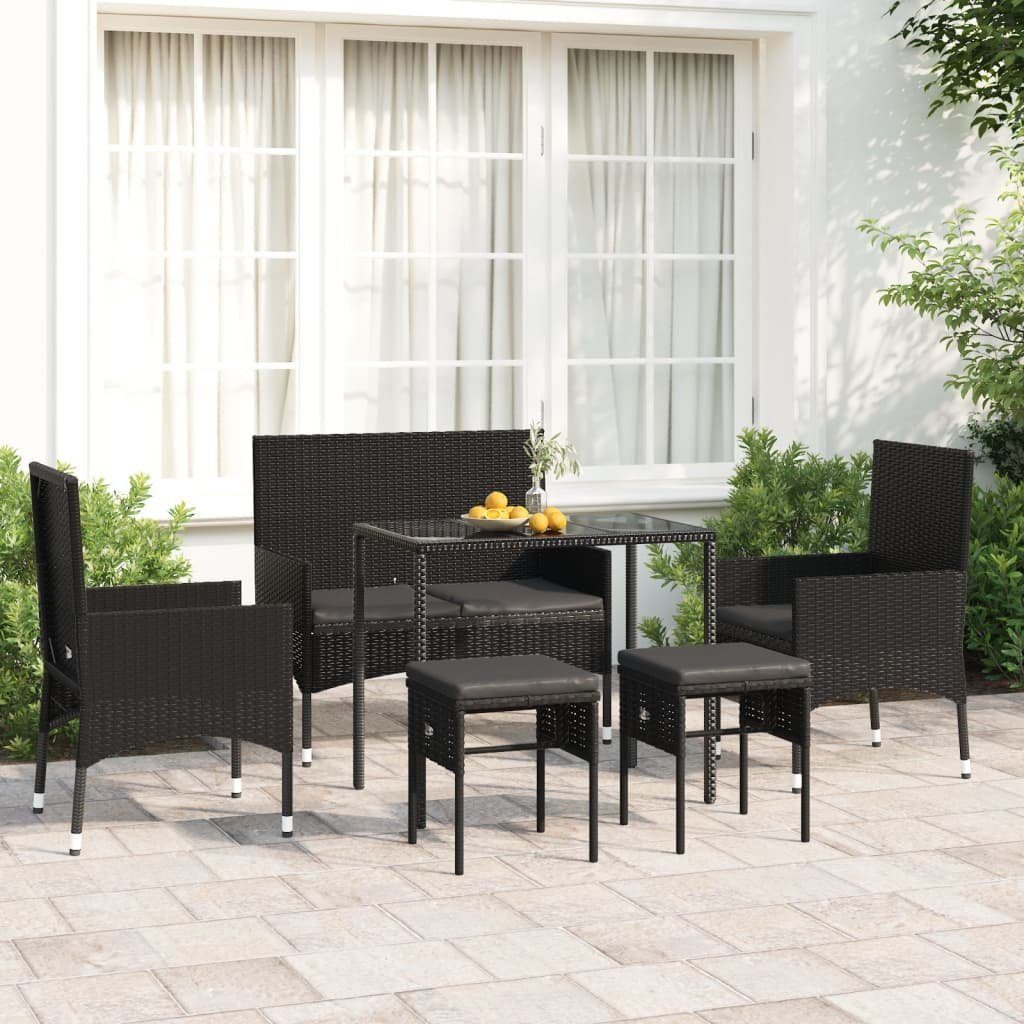 (6-tlg) Garten-Lounge-Set Poly Gartenlounge-Set Kissen Rattan, vidaXL 6-tlg. Schwarz mit