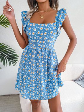 BlauWave Druckkleid Ärmellose Kleider Blumen Print Casual (1-tlg., Rückenfreies Spitzenkleid mit Gänseblümchen-Print) Strandkleider Minikleid