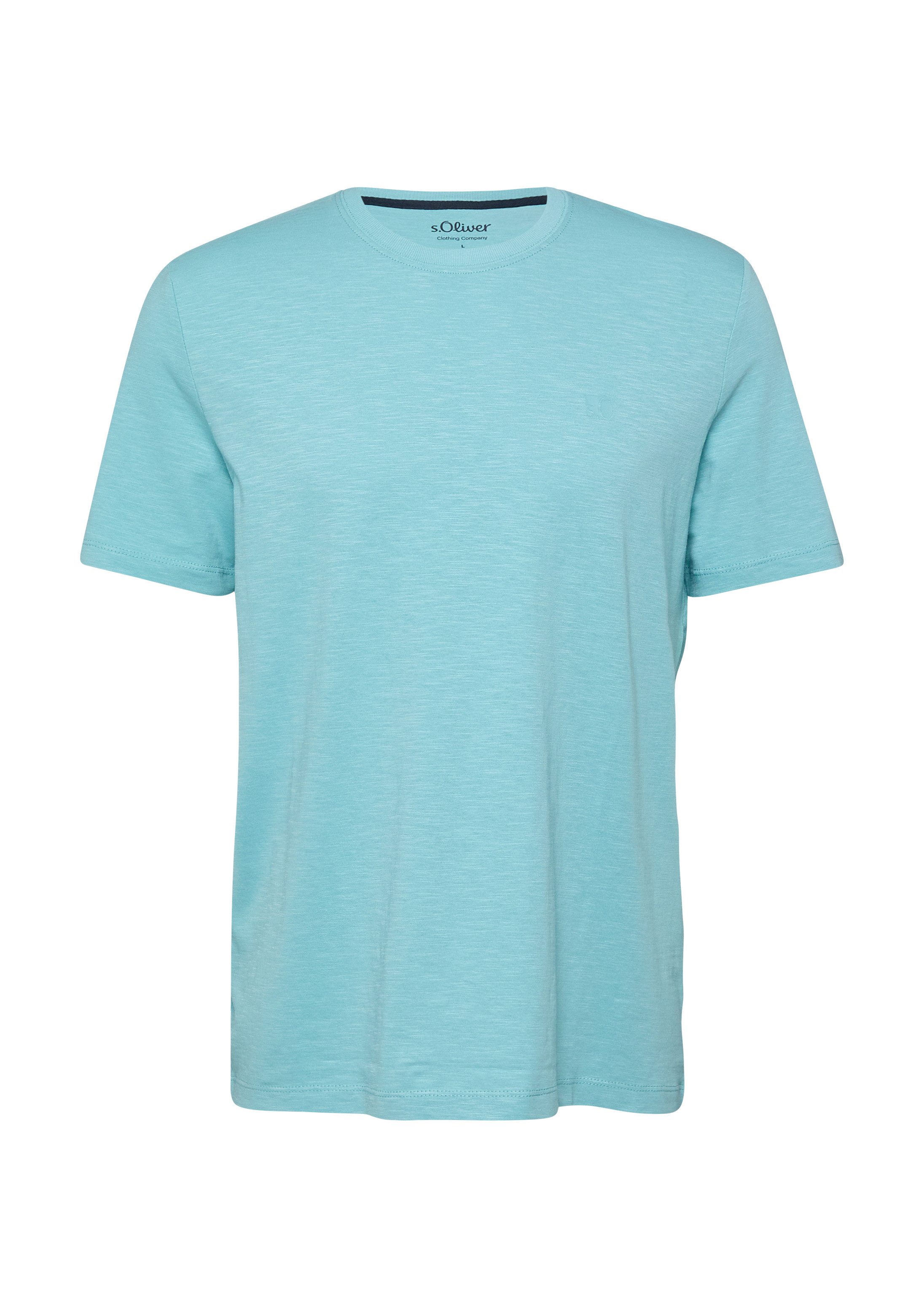 s.Oliver Kurzarmshirt T-Shirt T-Shirt in Flammgarnstruktur mit Logo-Detail