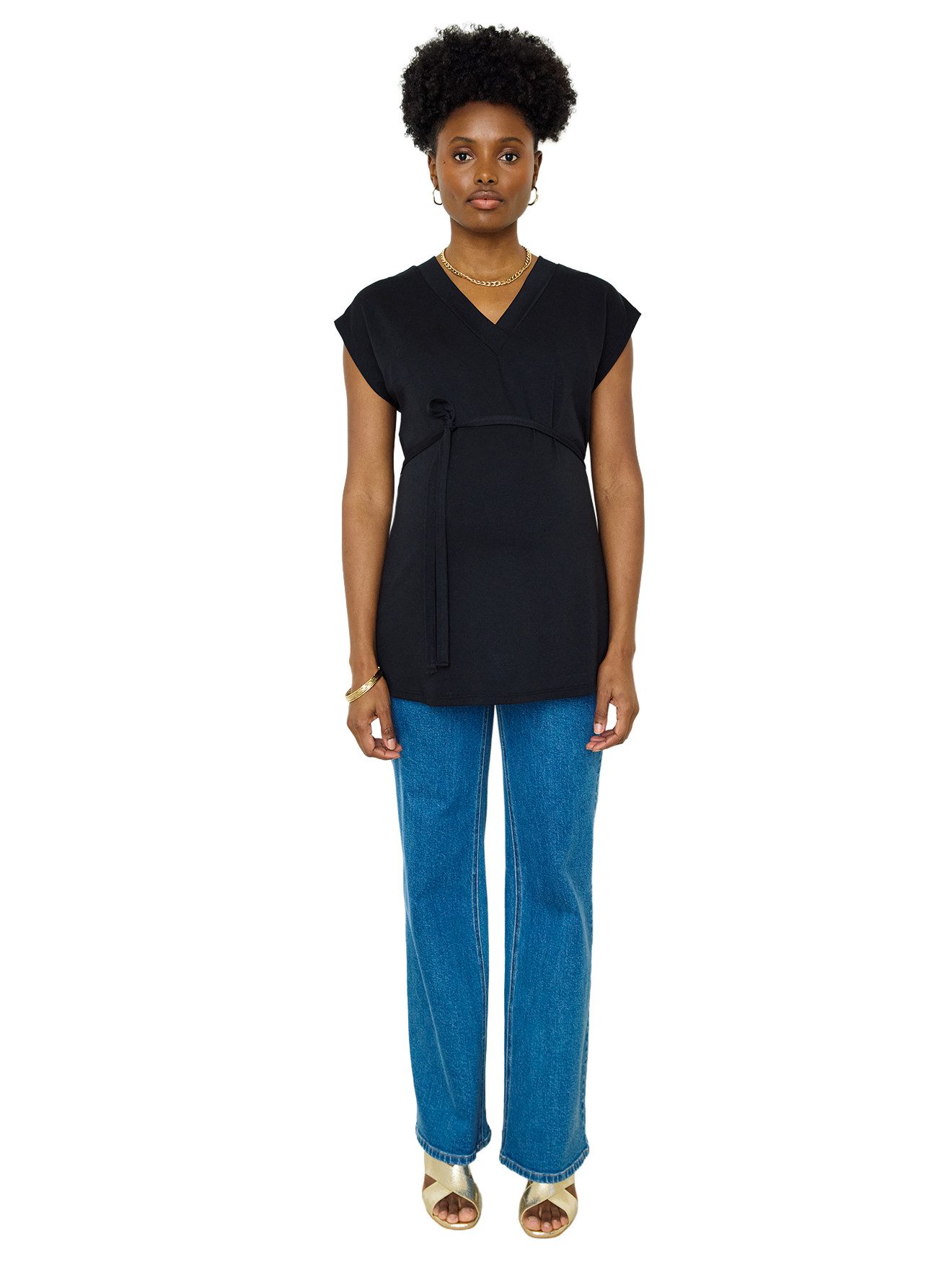 vertbaudet Umstandsshirt Umstands-Tunika mit V-Ausschnitt und Bindeband