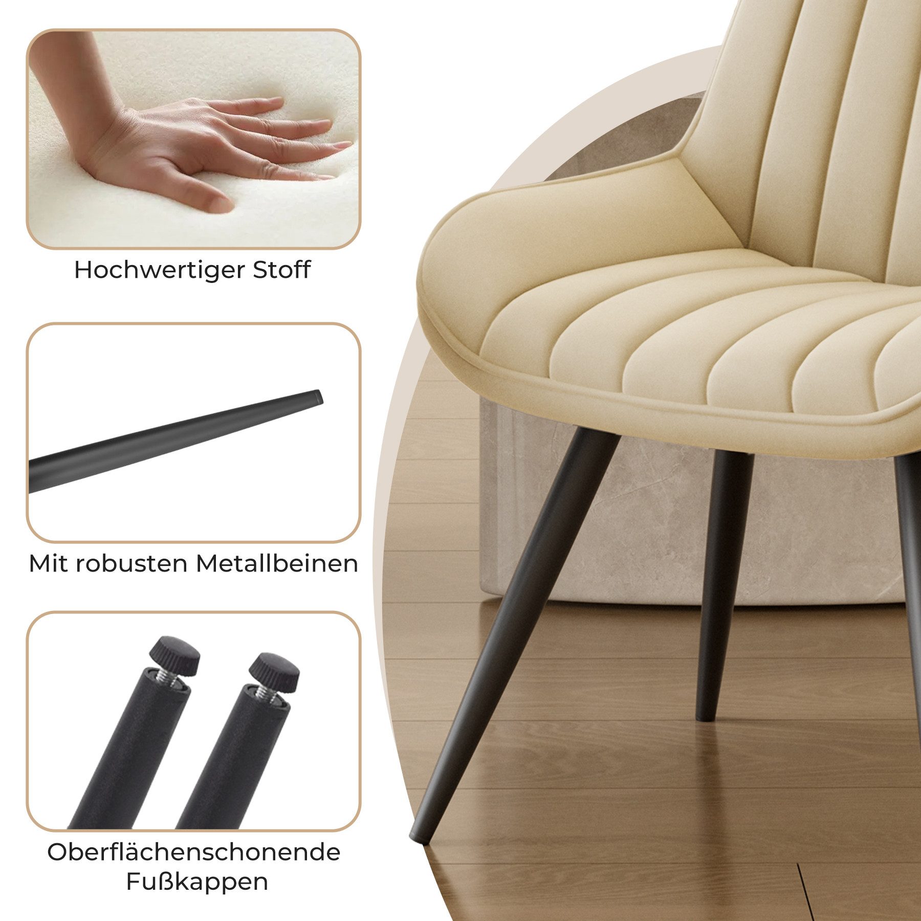 HawthyHome Esszimmerstuhl bequeme Polsterstühle Küchenstuhl (2 St), mit Rückenlehne Metallbeine, 2er Set – Bild 4 von 5