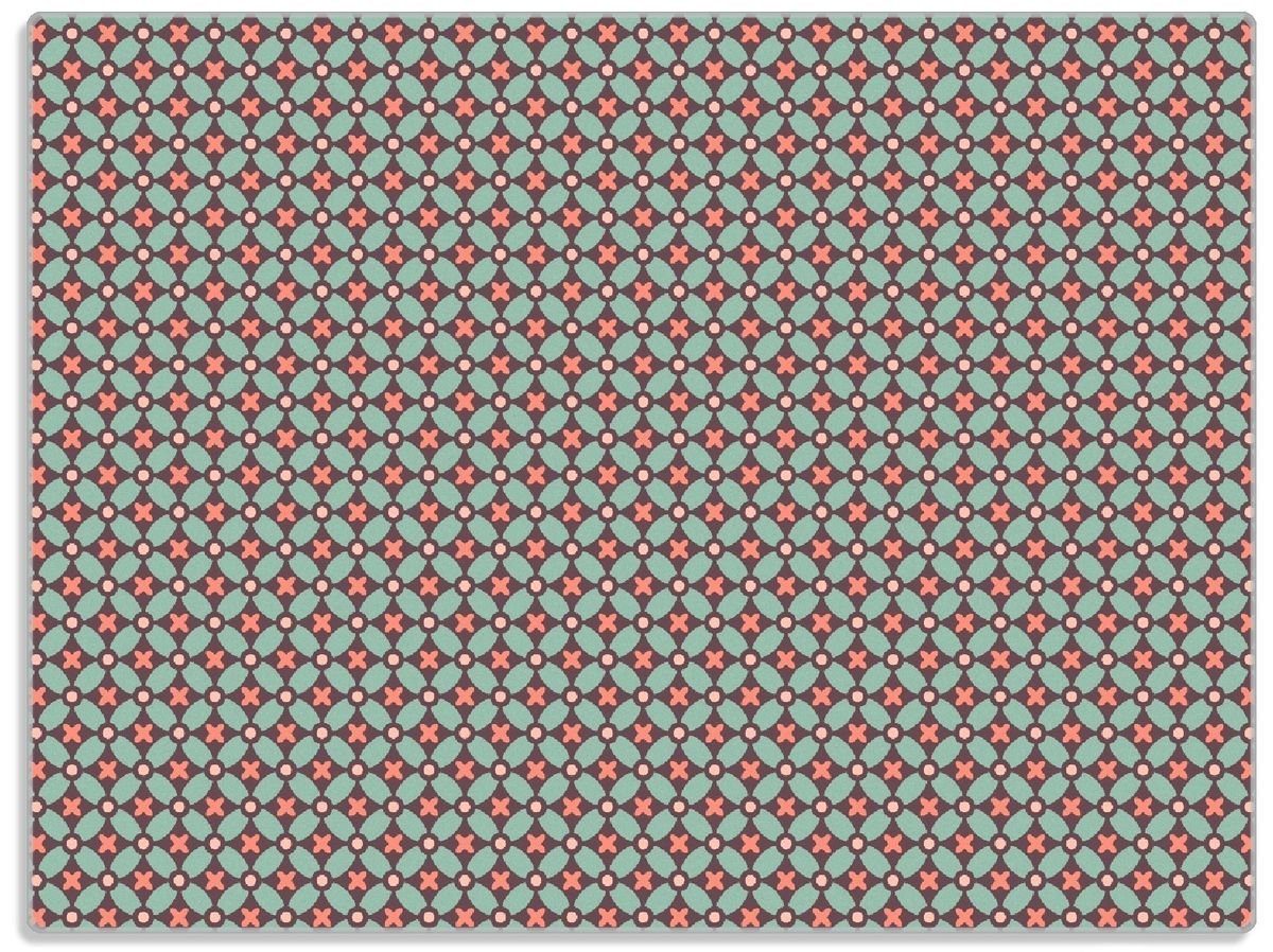 Wallario Schneidebrett Muster mit Kreuzen, Kreisen und Vierecken, in rot, braun und grün, ESG-Sicherheitsglas, (inkl. rutschfester Gummifüße 4mm, 1-St), 30x40cm