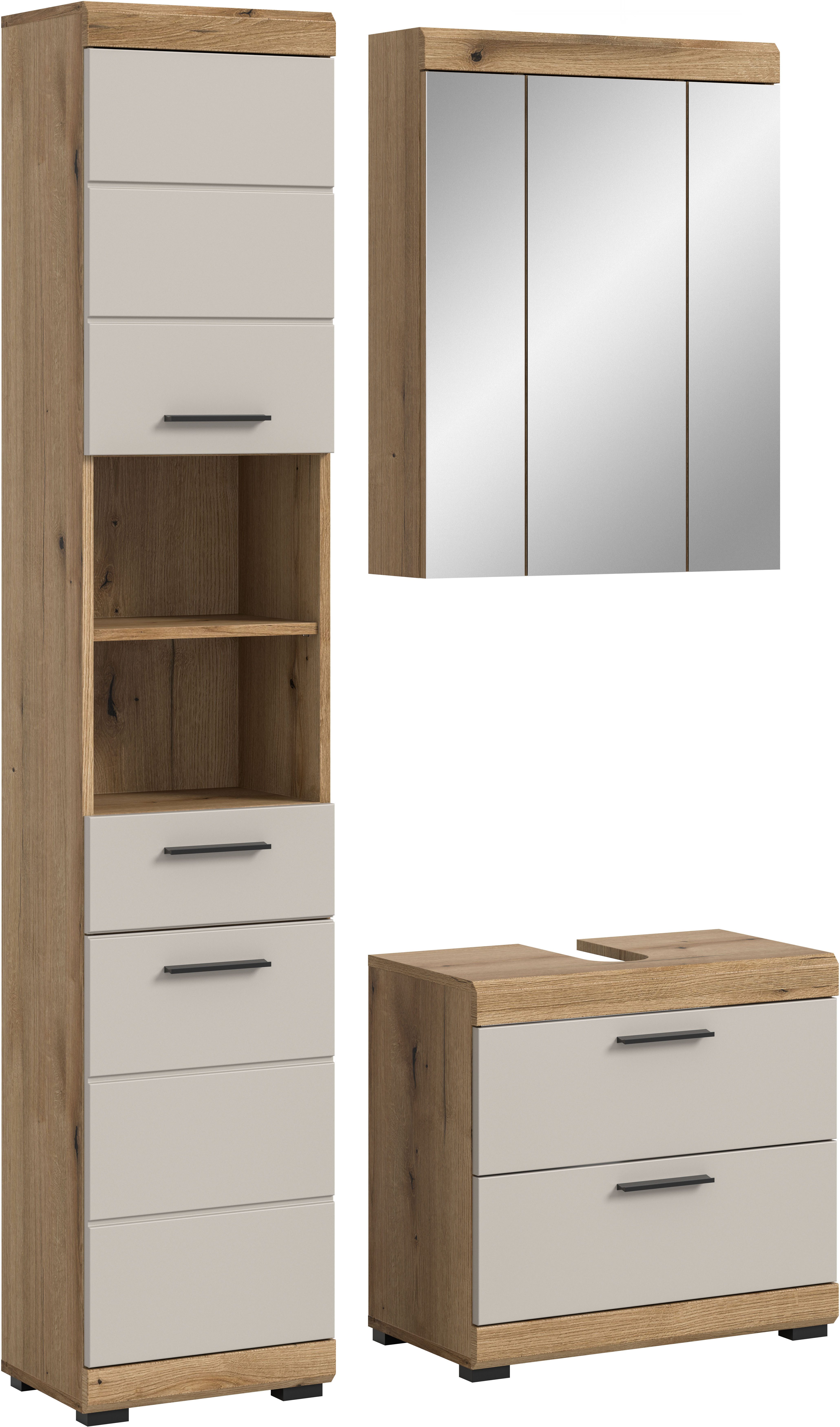 welltime Badmöbel-Set SIENA, 3 teilig, bestehend aus:, (Set, 3-St., TOPSELLER), Hochschrank, Waschbeckenunterschrank, Spiegelschrank
