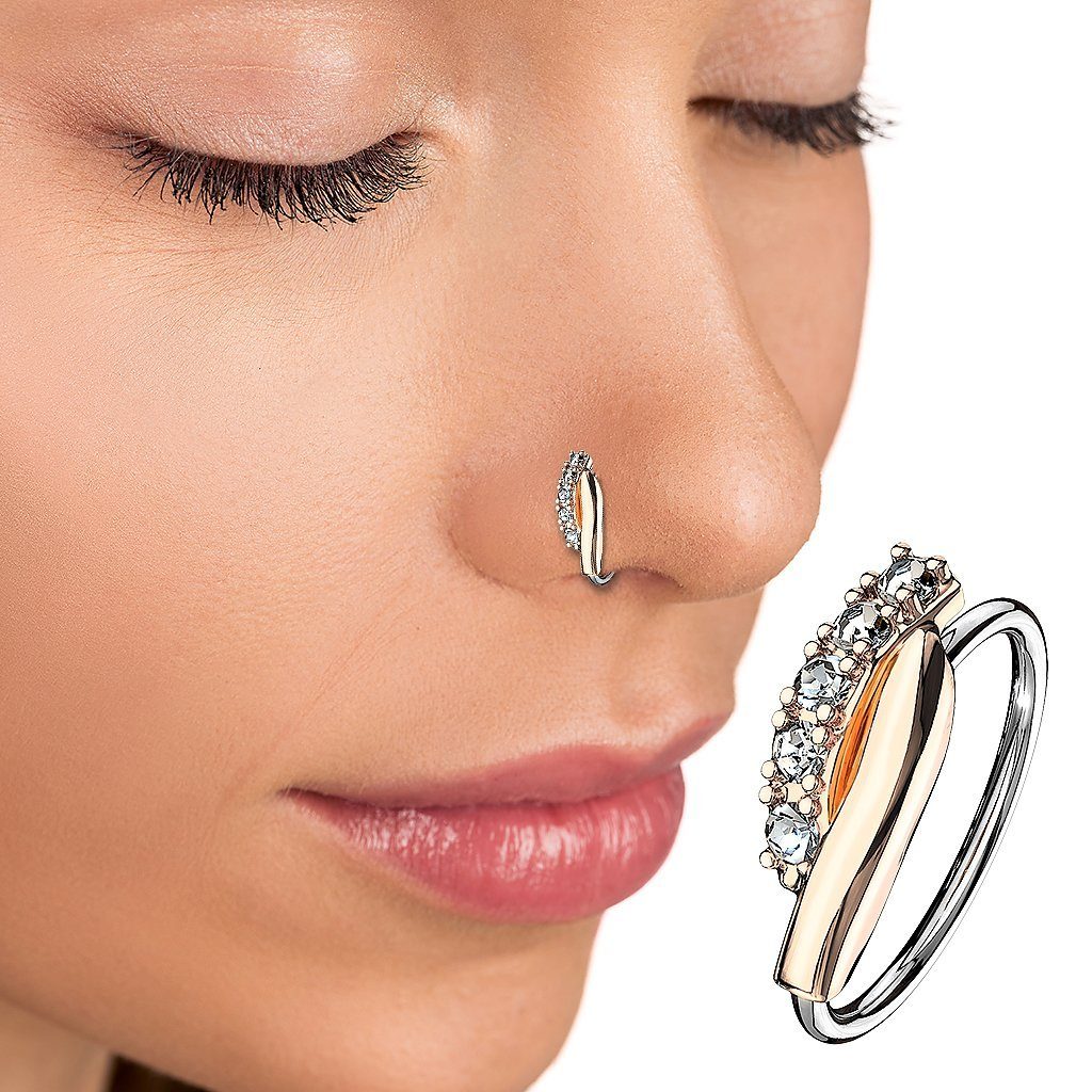 Taffstyle Nasenpiercing Helix Tragus Ohr Piercing Biegbar filigraner Ring mit Kristallen, Ring Zirkonia Glitzer Kristallen Septum Nase Lippe Nasenring Knorpel
