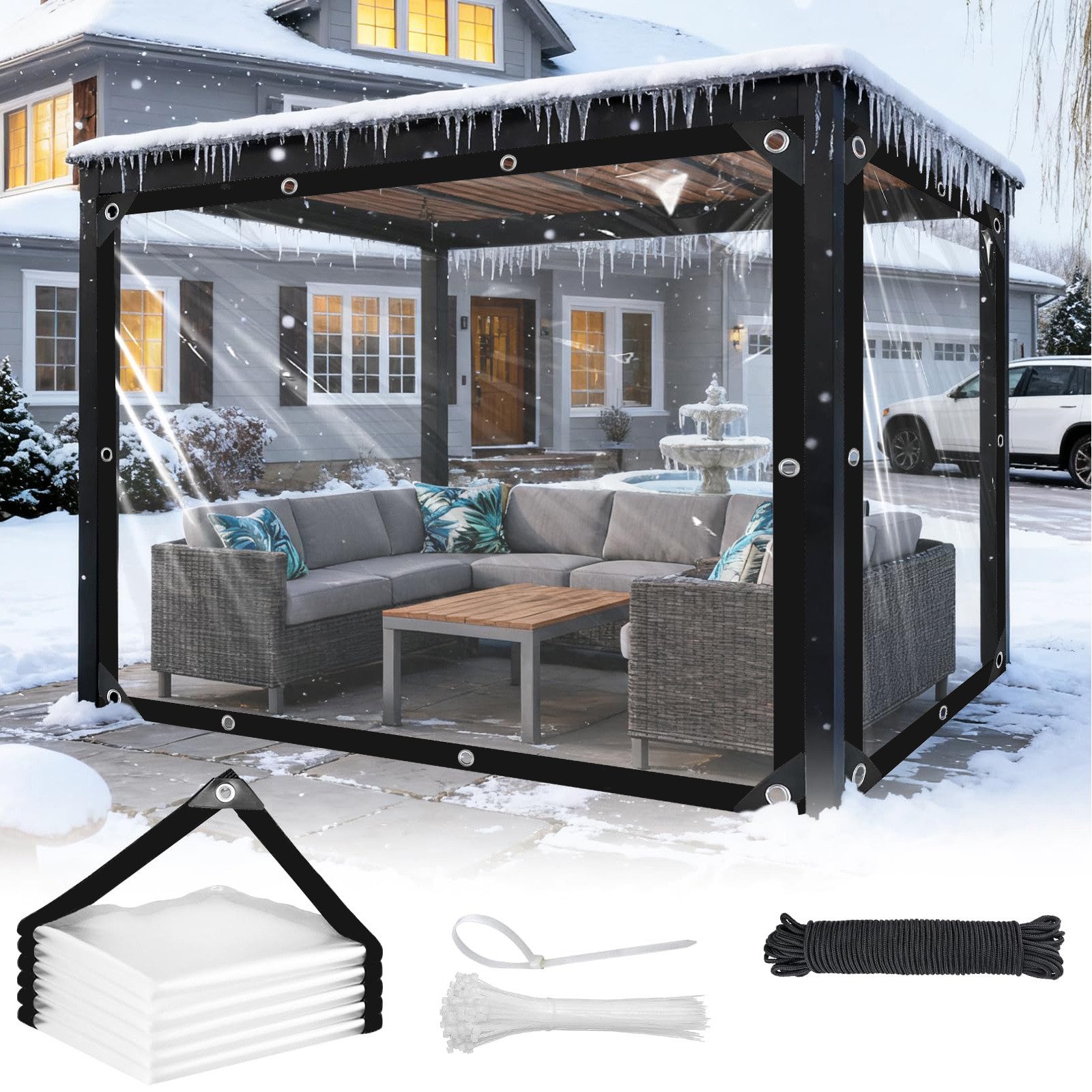 Jibenhome Schutzplane Regenschutzplane Transparente Wasserdichte Plane mit Ösen, Reißfest & UV-beständig