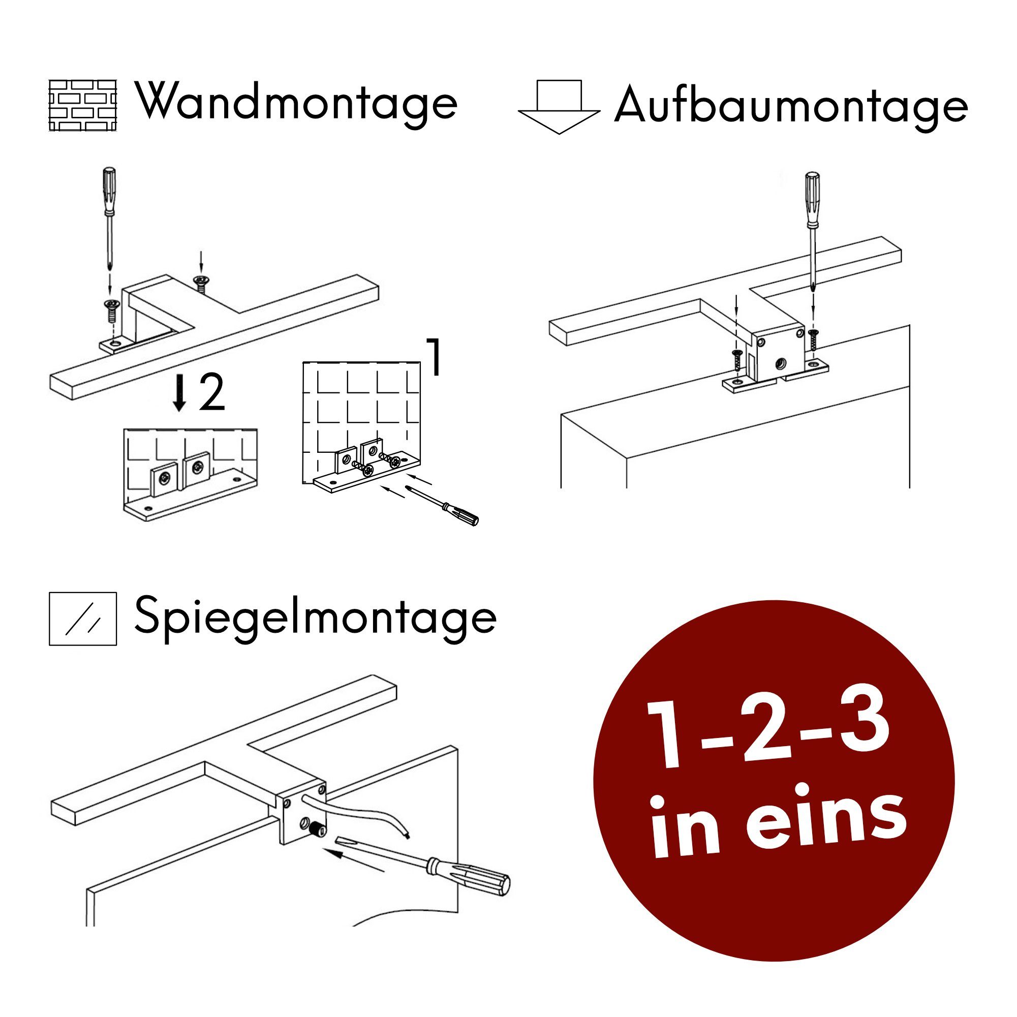 300mm Leuchte Neutralweiss, Aufbauleuchte neutralweiß - Badezimmer Spiegelleuchte verchromt, LED kalb 300mm 230V