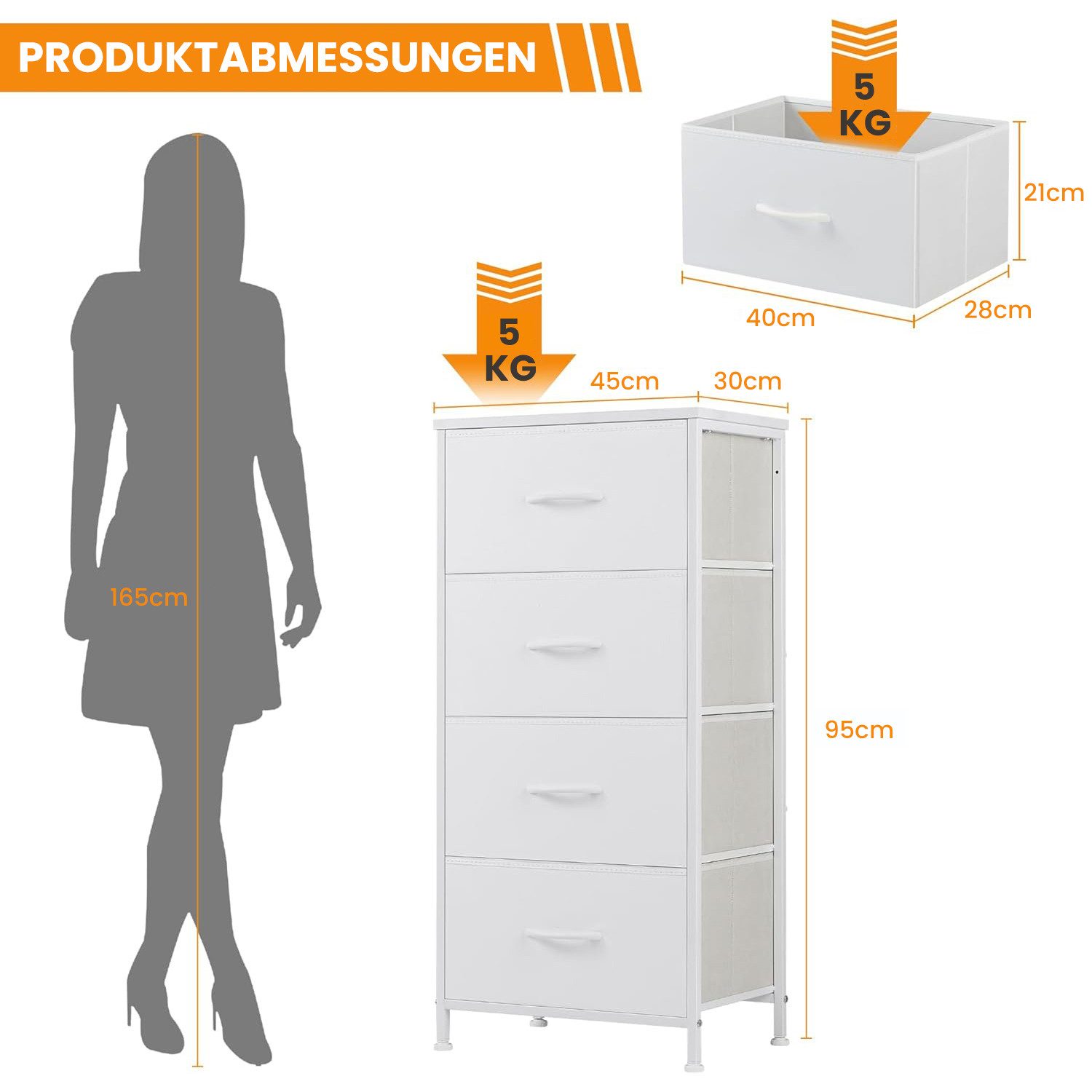 DUMOS Stauraumschrank Kommode mit Stoffschubladen, Stoffkommode für Schlafzimmer Geeignet Schubladenschränke