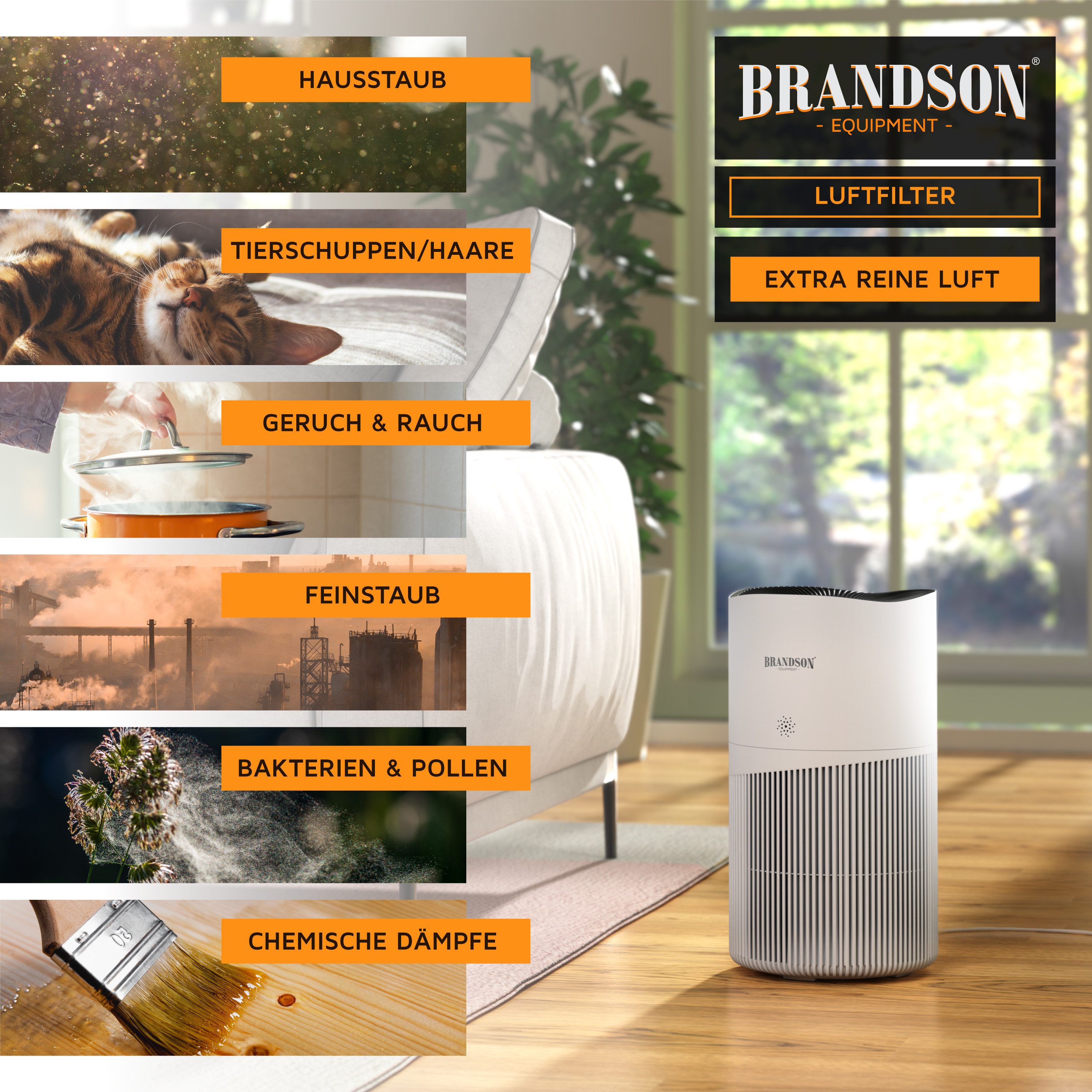 Brandson Luftfilter Ersatz-Filter für Luftreiniger, Austausch Filter, 4 Filterstufen, bestehend aus Vorfilter HEPA13 Toxinfilter Aktivkohle