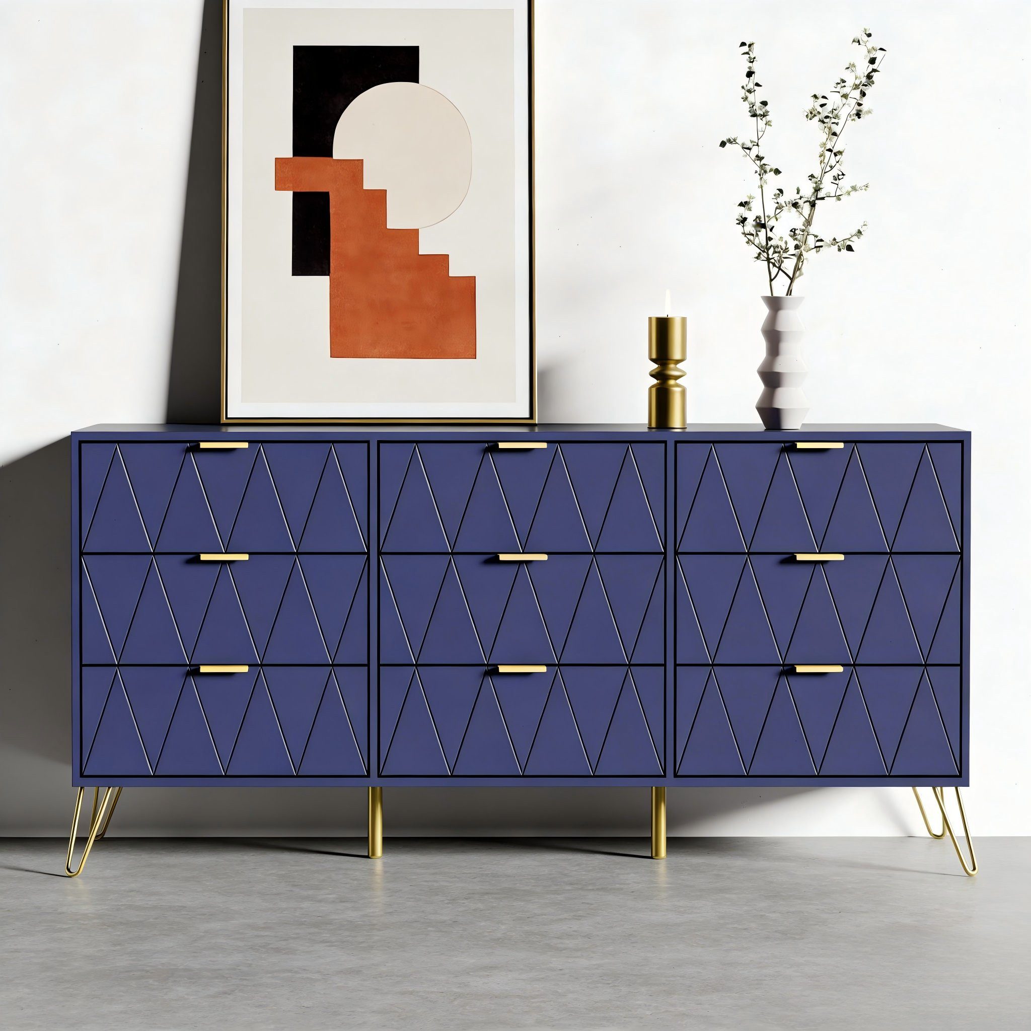 UEV Kommode modern Sideboard schmal Mehrzweckschrank für Kleidung Dokumente (Packung, Schubladenschrank mit Kippsicherung für Wohnzimmer Schlafzimmer Flur), TV Board Schubladenschrank Buffet 150x34x74cm Aufbewahrungsschrank