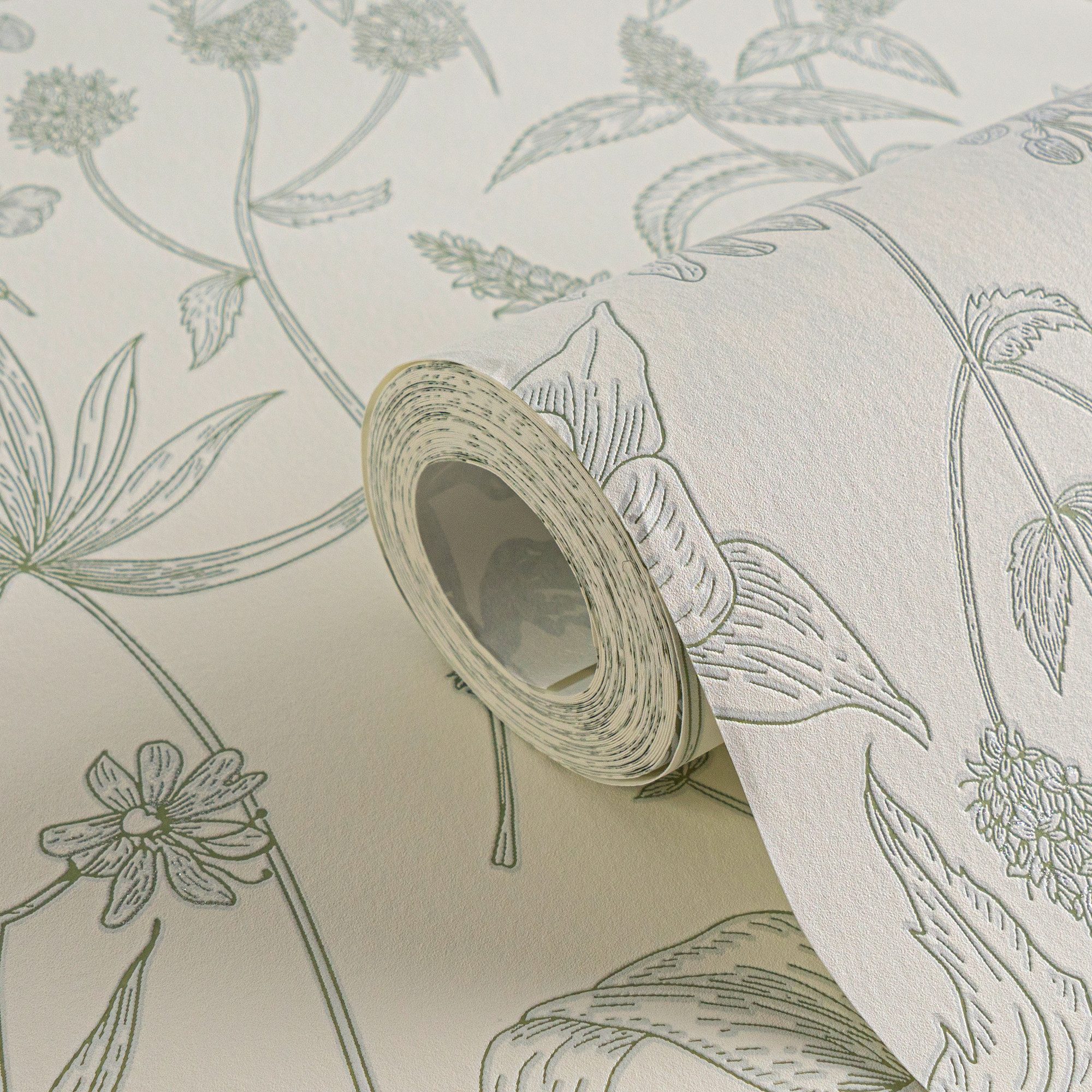 A.S. Création Vliestapete Jette Joop floral natürlich, leicht strukturiert, Wald, botanisch, floral, Blumentapete Tapete Streifen Tapeten Wohnzimmer Schlafzimmer Küche