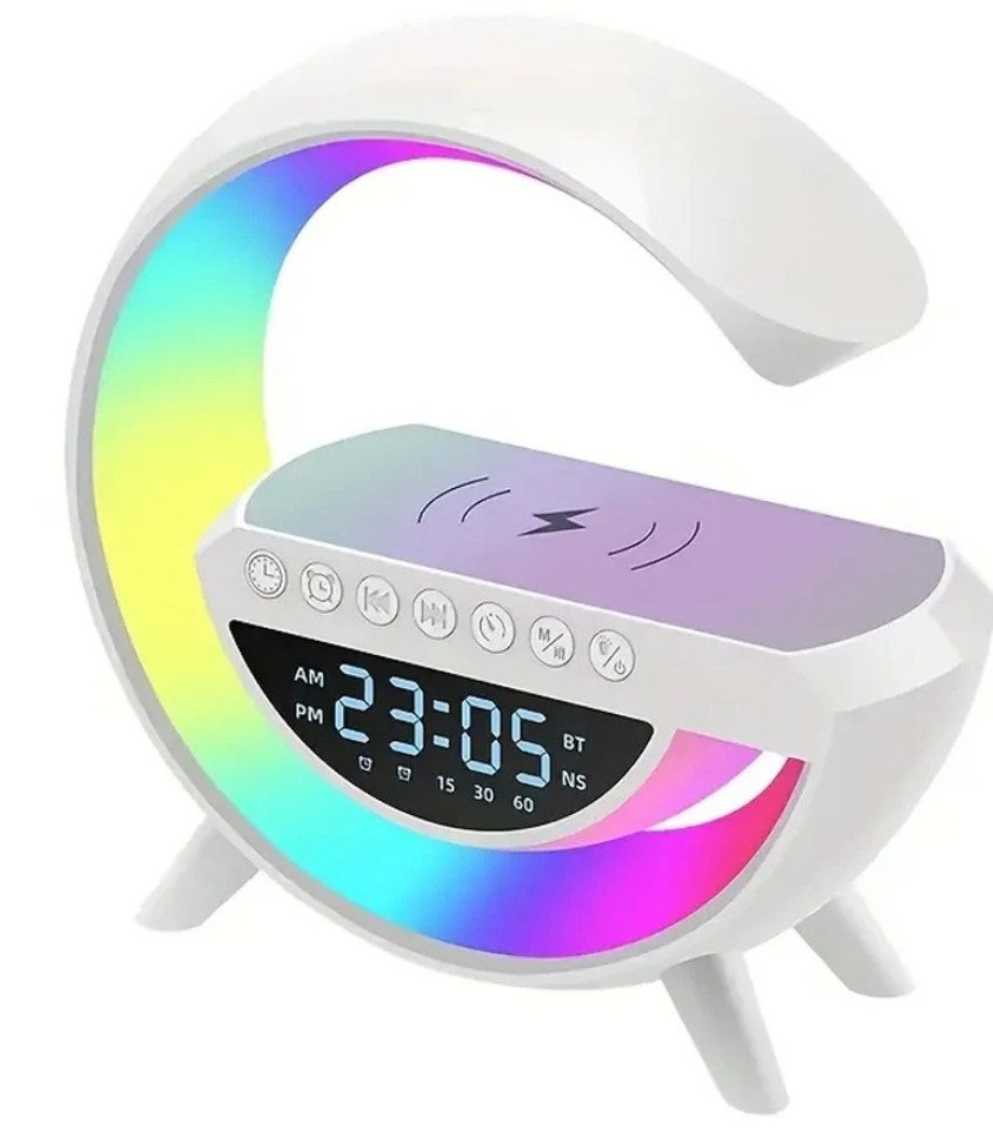 Ikonka Radiowecker Multifunktionales 7in1 RGB-Licht Bluetooth, Wecker, Qi-Ladefläche RGB-Licht mit Bluetooth, Wecker, Qi-Ladefläche & 13 Farbmodi
