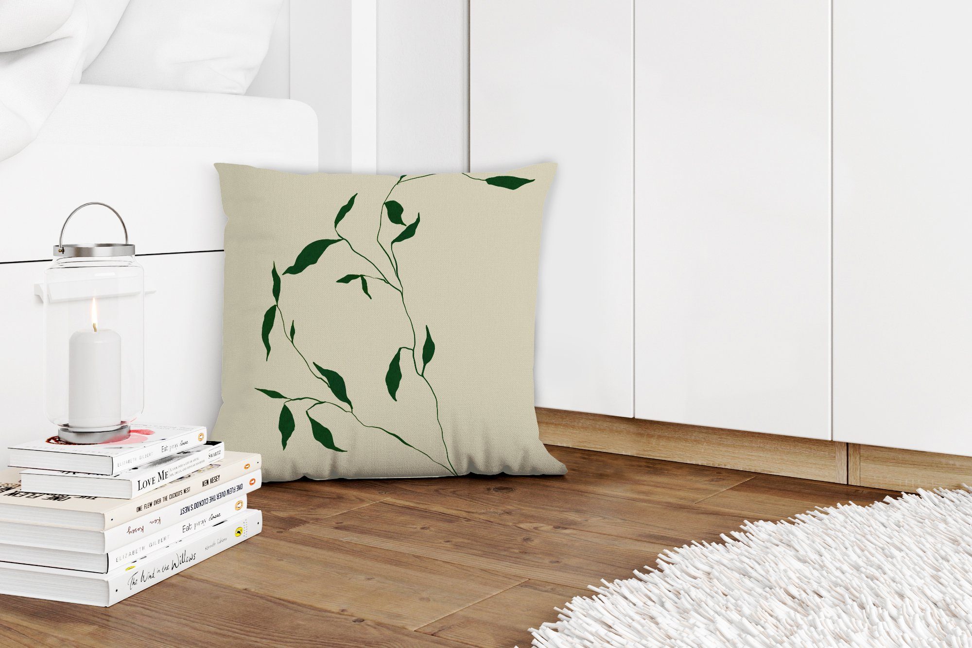 Design, Wohzimmer, Sofakissen Deko, Zierkissen Pastell mit Blätter MuchoWow - Schlafzimmer, - Füllung für Dekokissen - Blumen