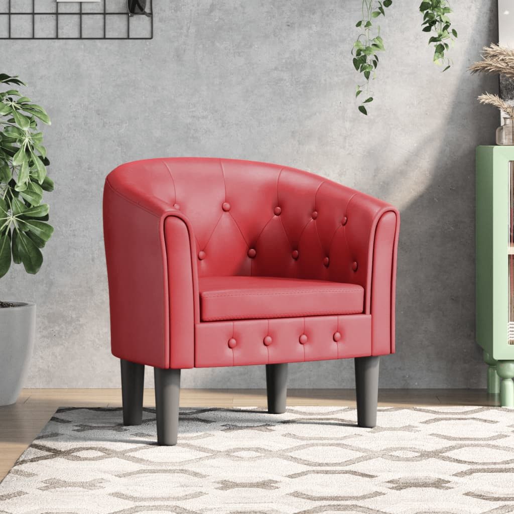 furnicato Cocktailsessel Moderner Sessel 70x56x68 cm in Weinrot mit Kunstleder und (1-St), Gepolsterter Armlehnensessel mit Knopfheftung für das Wohnzimmer