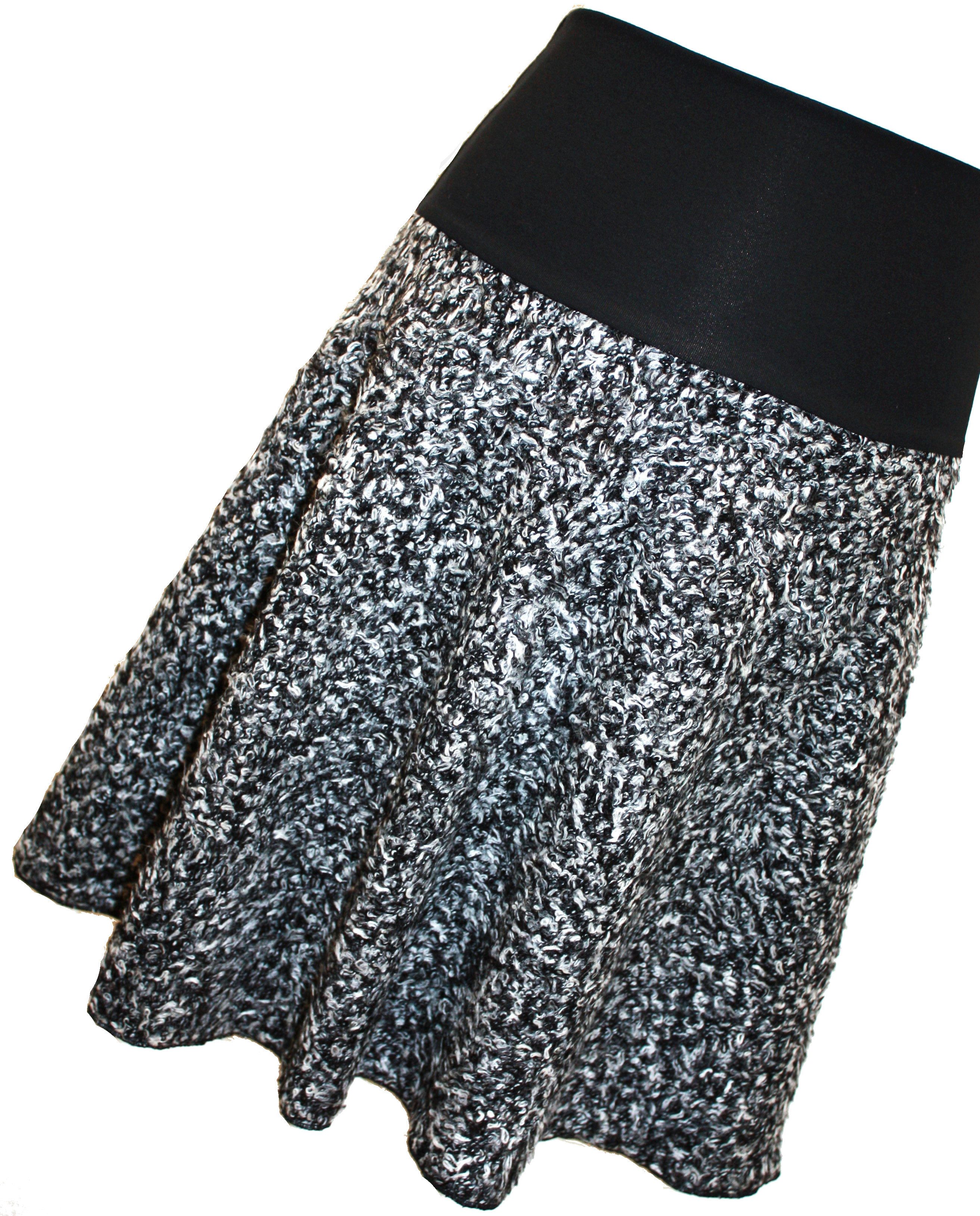 dunkle design Strickrock A-Linie Boucle Schwarz Weiß 57cm elastischer Bund
