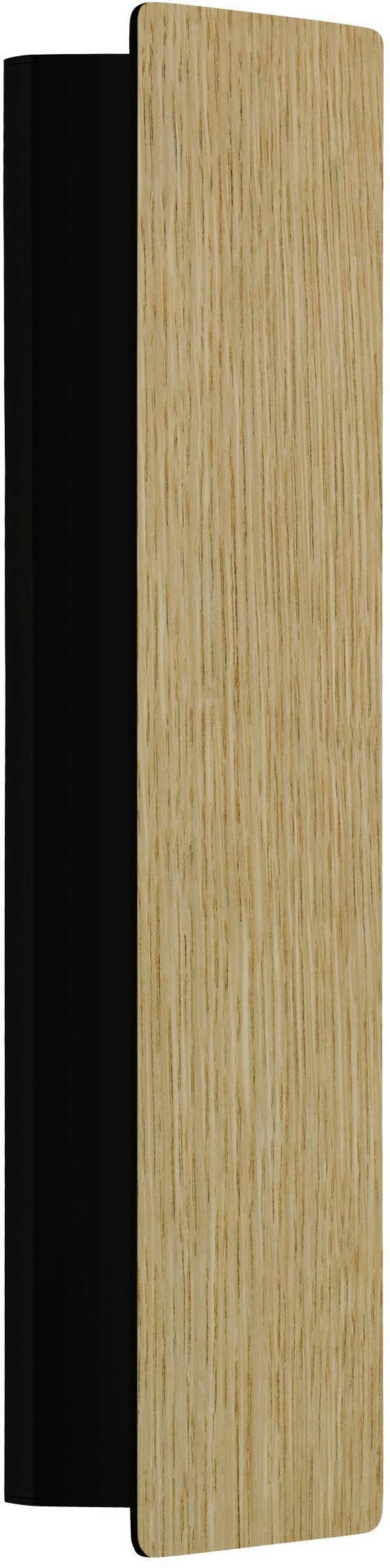 EGLO Wandleuchte Zubialde Wandlampe, rechteckig, innen, Eiche, Flurlampe, Holz, Metall, LED fest integriert, Warmweiß, Wand-/Deckenleuchte - L36 x H8 x AL5 cm - schwarz, braun - 12W inkl.