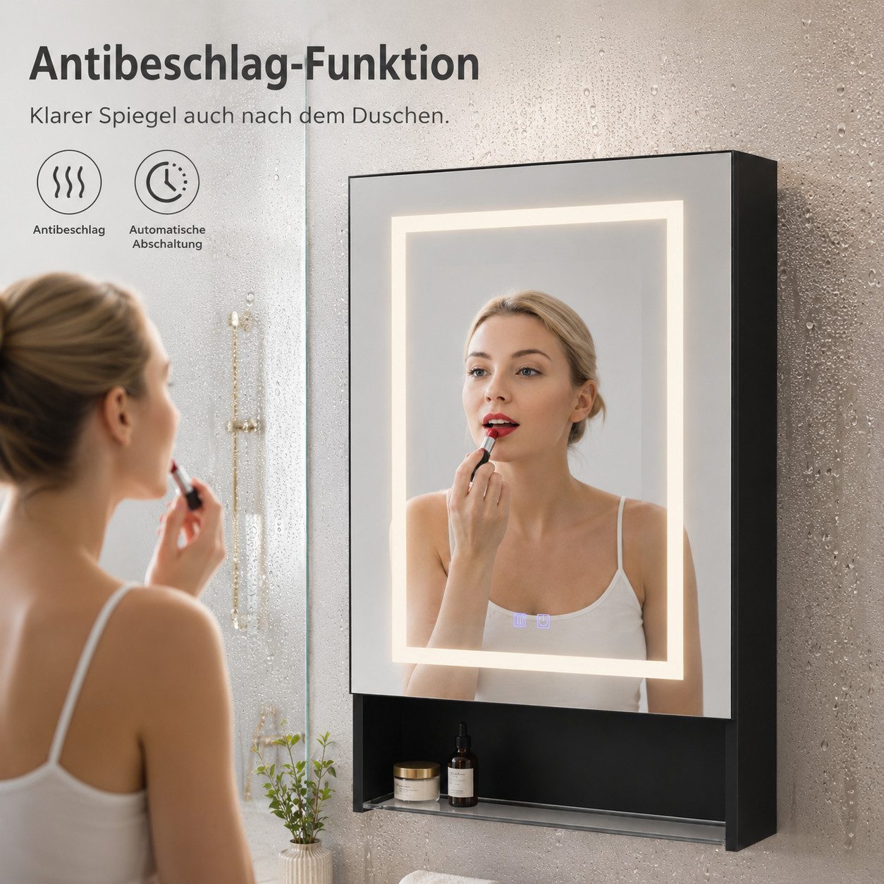 Simurq Badezimmerspiegelschrank Spiegelschrank Bad Mit LED, Offenes Regalen, Wandschrank Hängeschrank (Set, Spiegelschrank Mit LED Beleuchtung, 3 Farbtemperatur – Bild 4 von 5