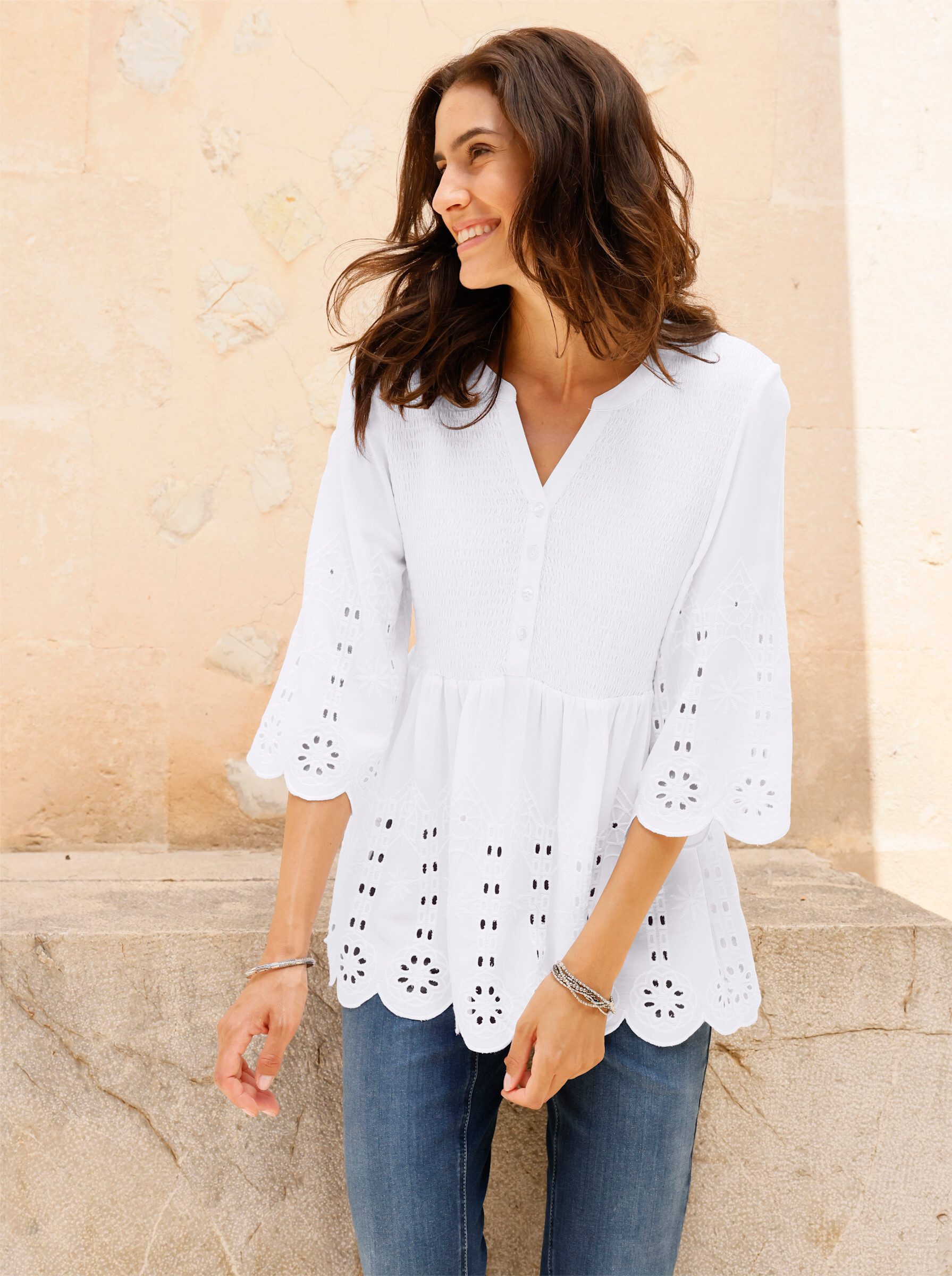 Witt Klassische Bluse Spitzen-Bluse 3/4-Arm
